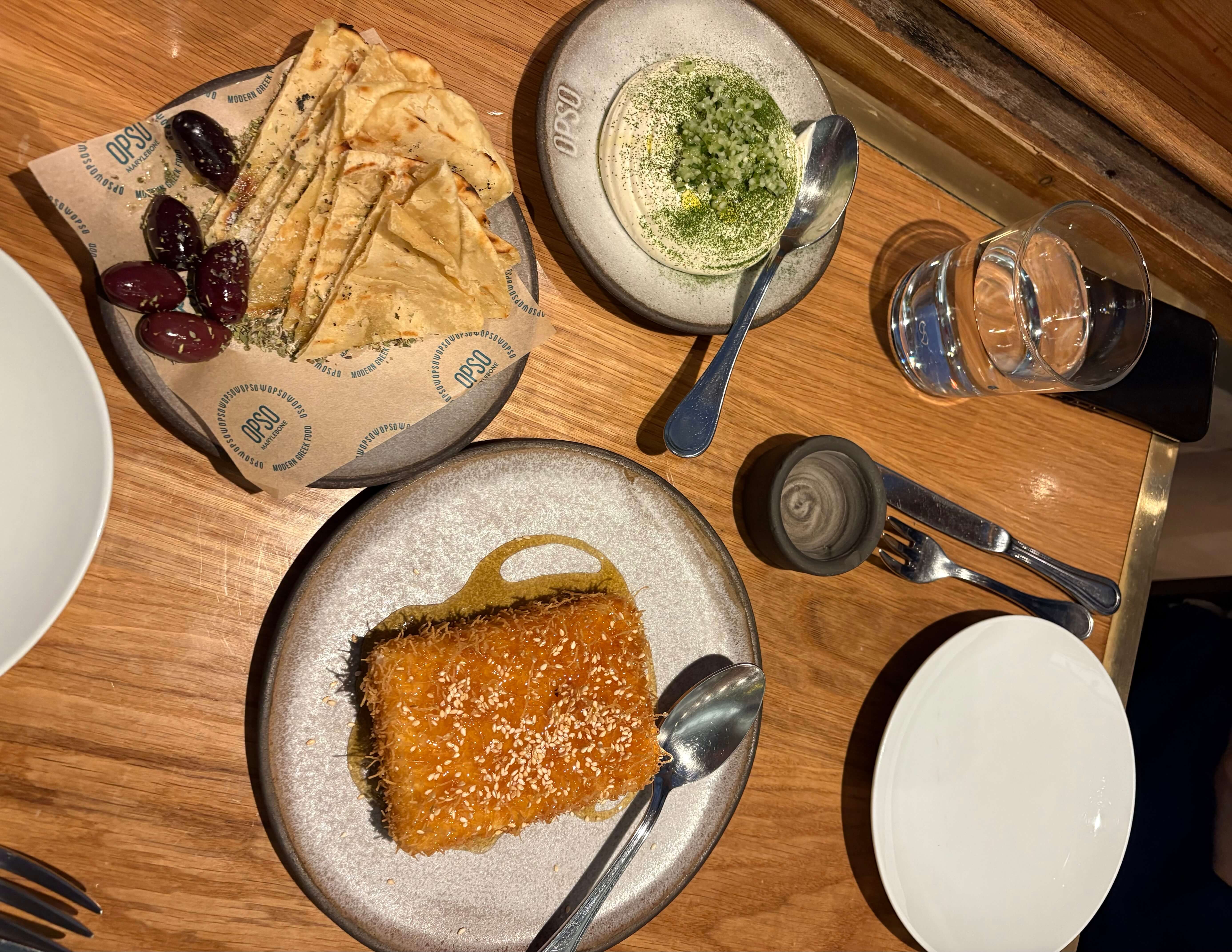 Table full of Greek food