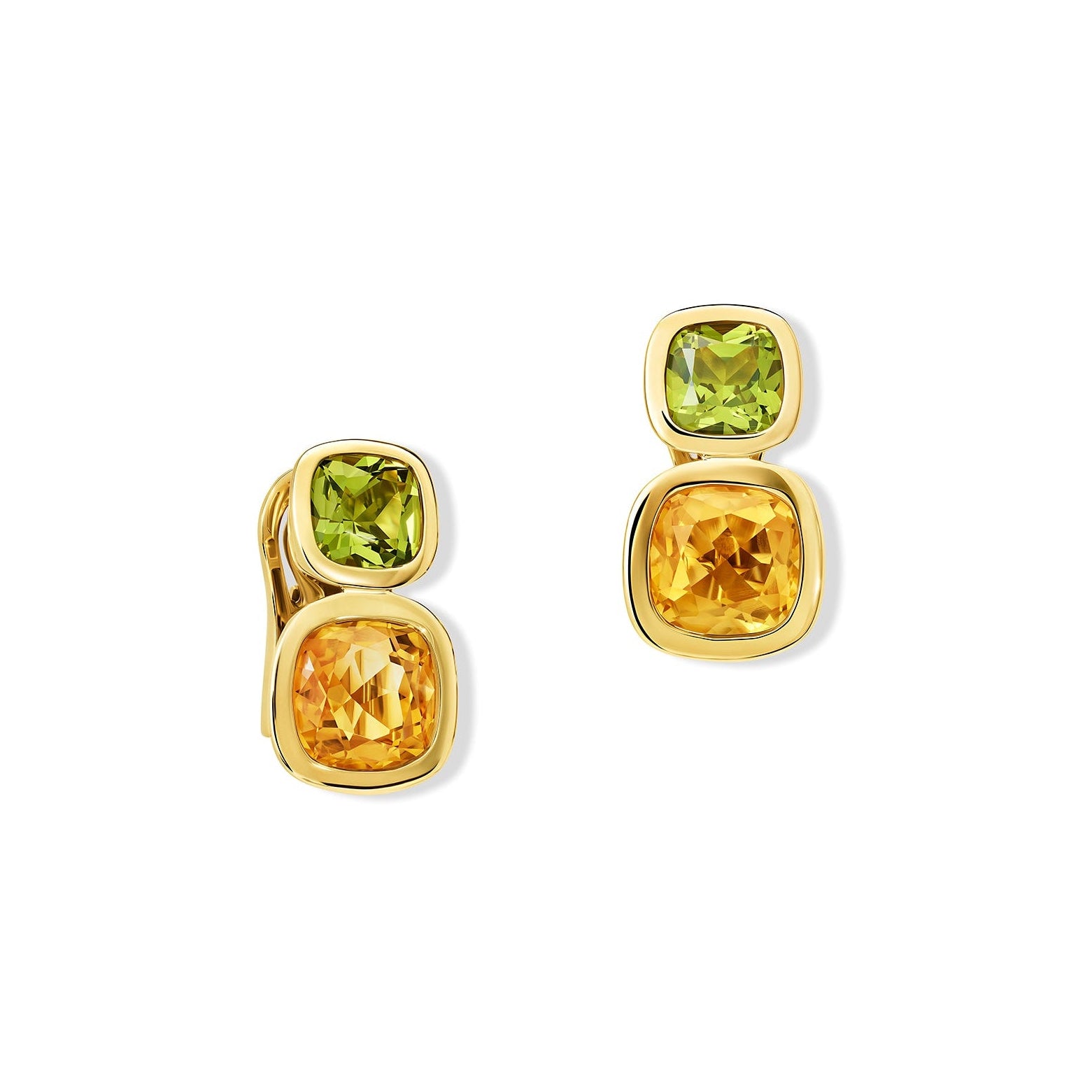 Handcrafted Qin & Han earrings in 18ct yellow gold with peridot and citrine, birthstones of August and November