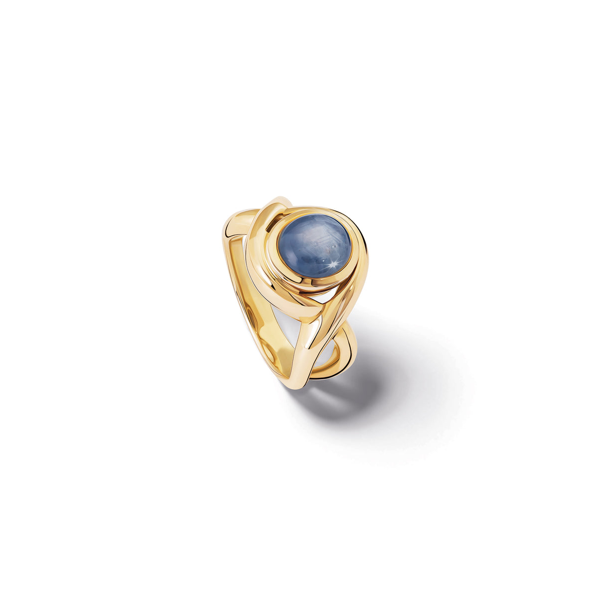 Handcrafted Severine small ring in 9ct yellow gold with cabochon star sapphire, September birthstone