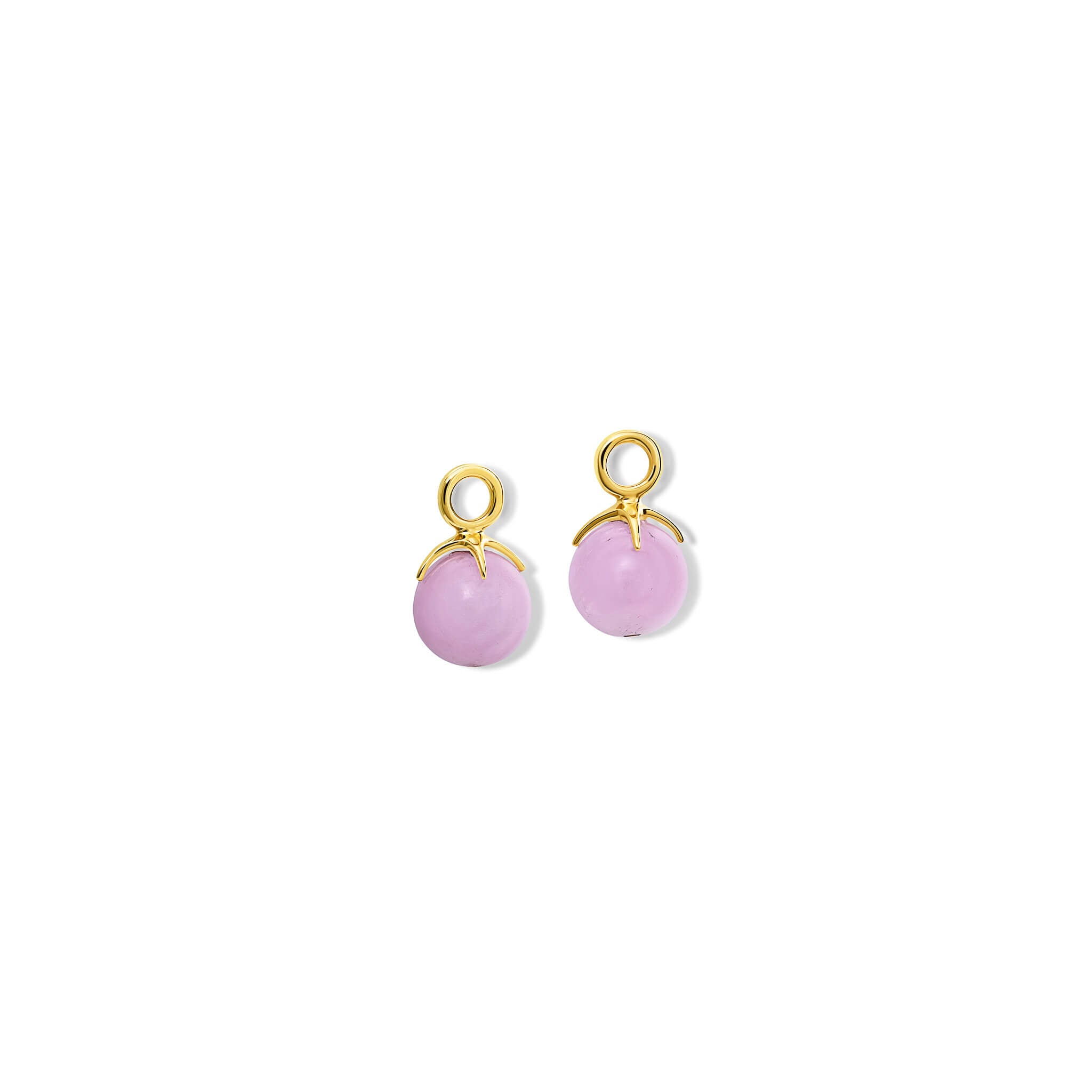 Handcrafted yellow gold earring drops with round purple kyanite beads.