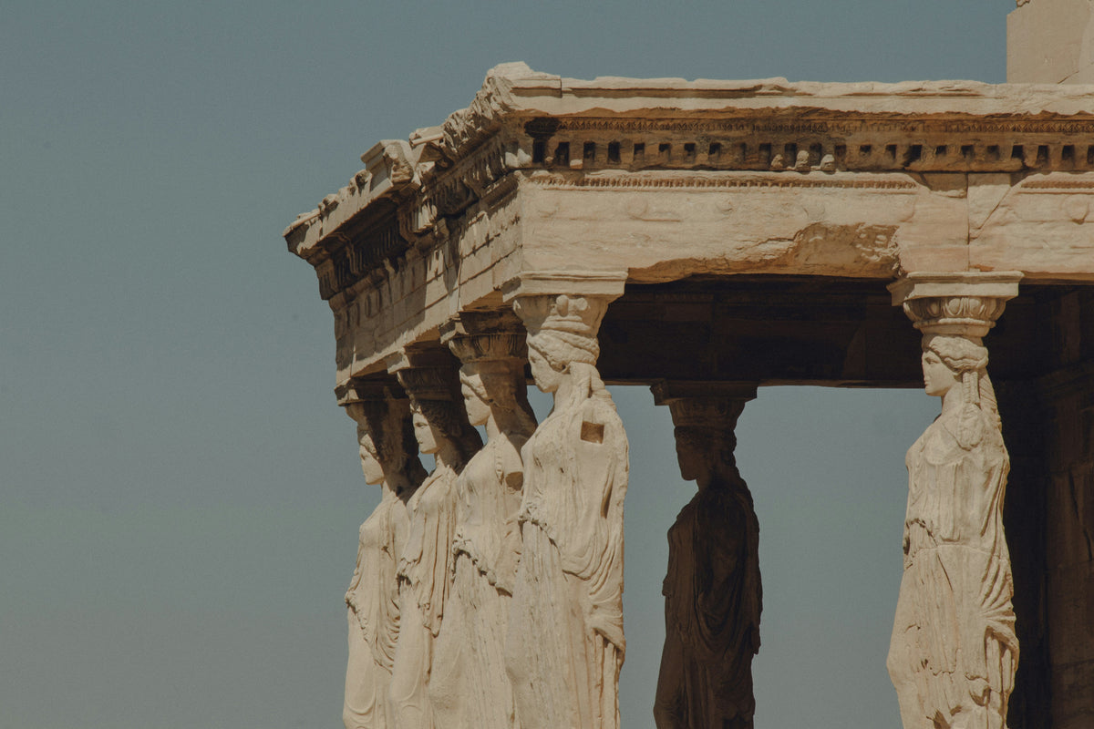 Image of the Acropolis in Athens and Caryatids. 