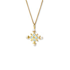 Madrid Small Cross Pendant Yellow Gold - Blue Topaz & Pearl