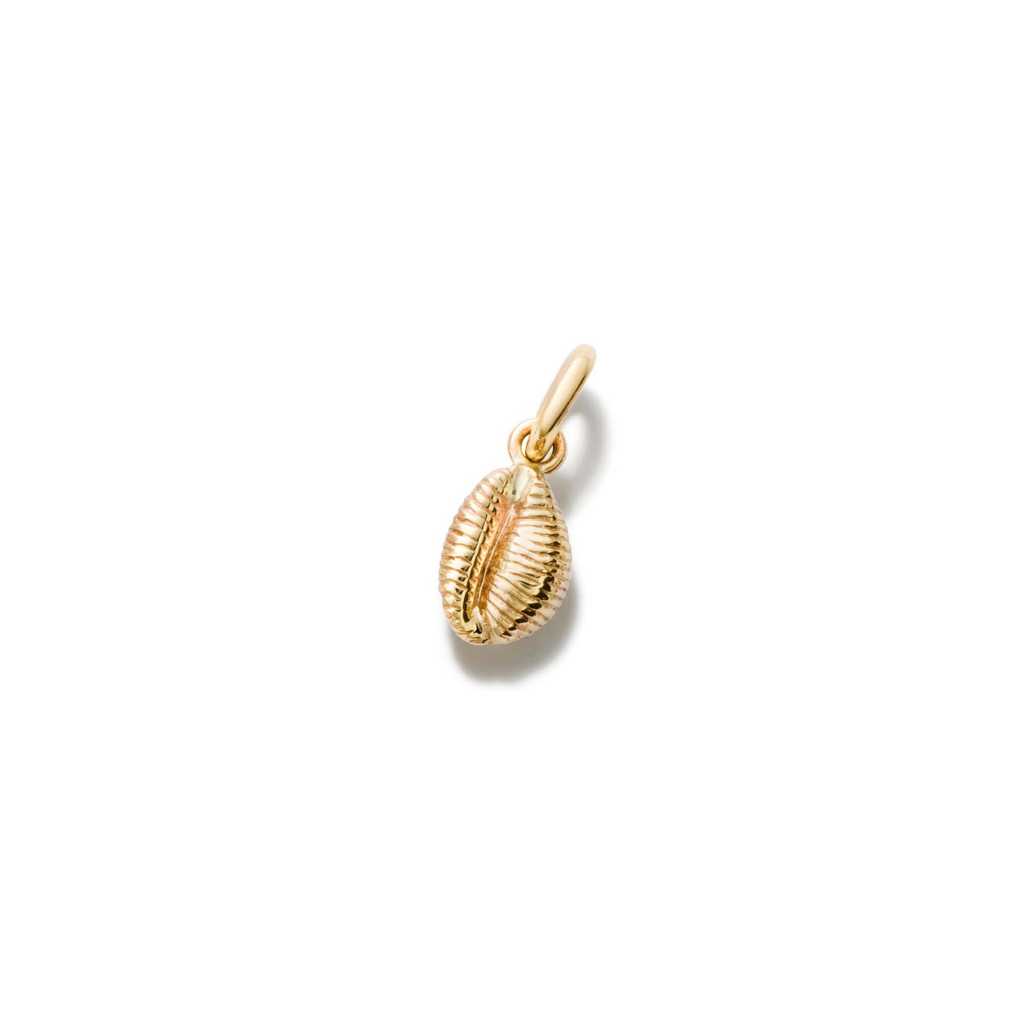 Handcrafted yellow gold necklace pendant showcasing a cowrie shell.