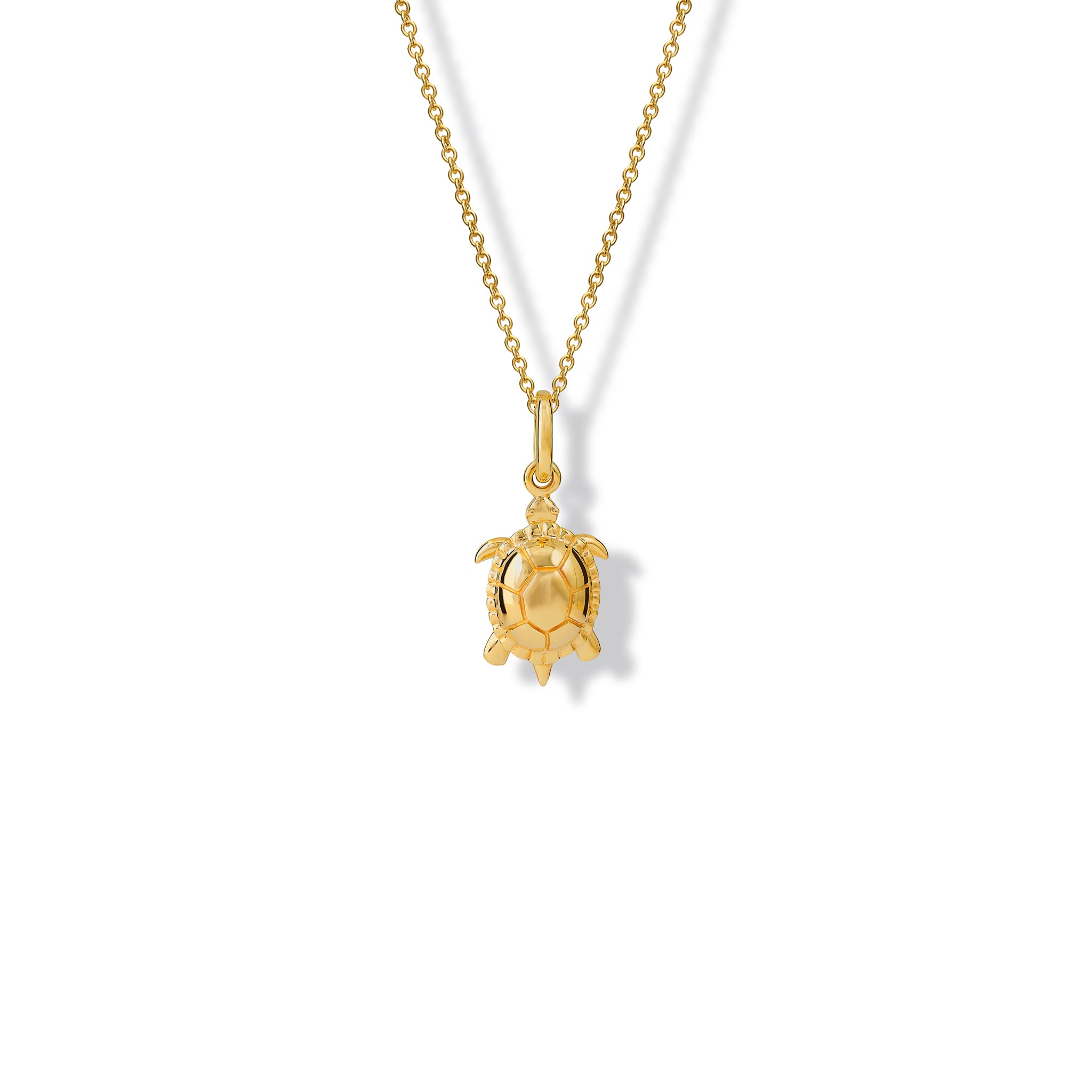 Handcrafted yellow gold turtle shaped necklace pendant.
