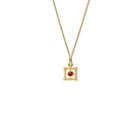 Mashrabiya Trellis Square Necklace Pendant Yellow Gold - Red Garnet