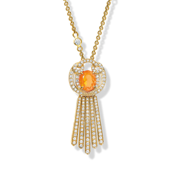Frida Necklace Pendant 18ct Yellow Gold Fire Opal Diamond Pavé