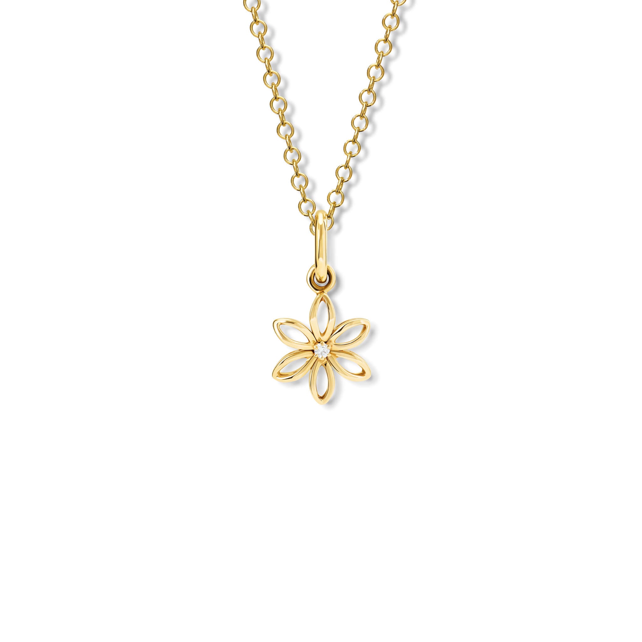 fleur de lys small pendant in 9ct yellow gold with diamond, inspired by interlocking lily flowers, french inspired, by cassandra goad