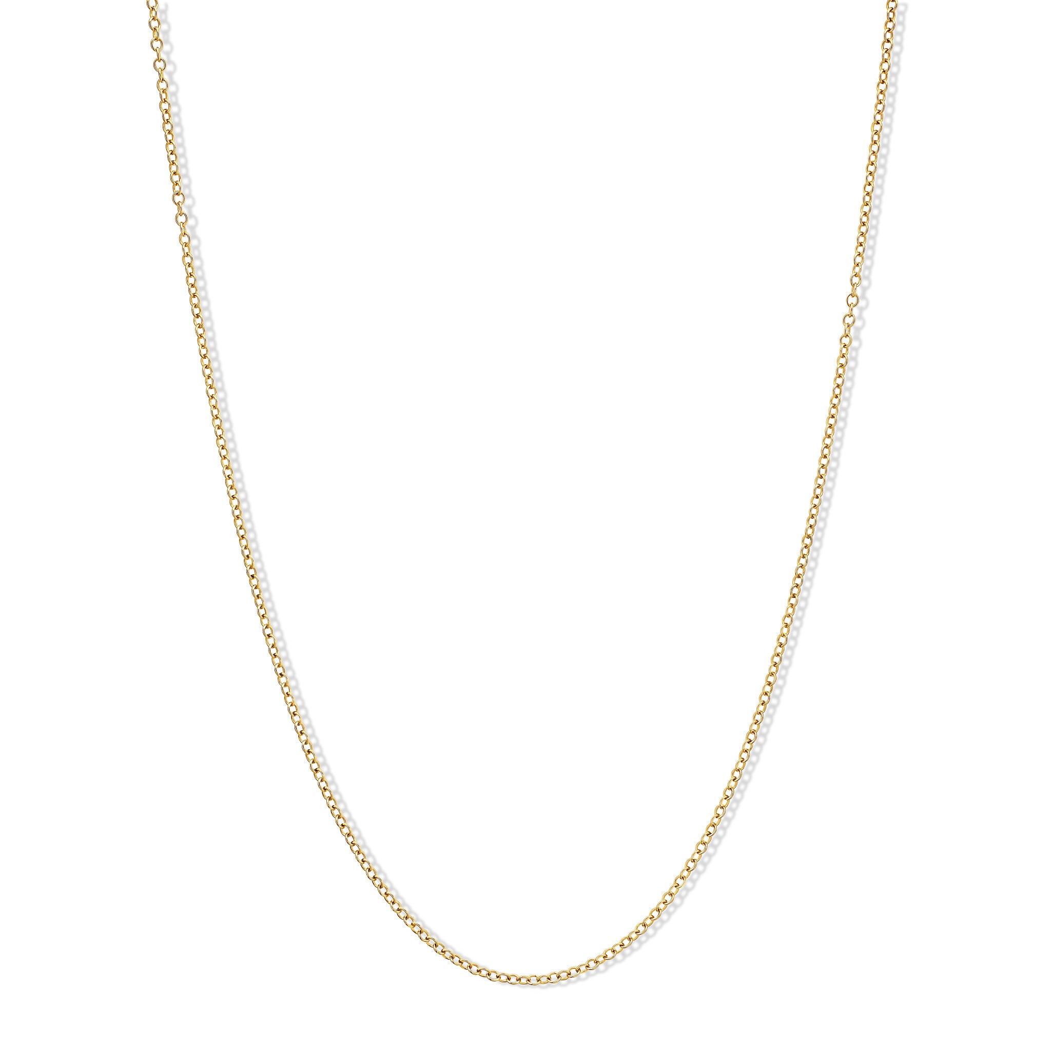 Handcrafted yellow gold necklace chain featuring small circular links.