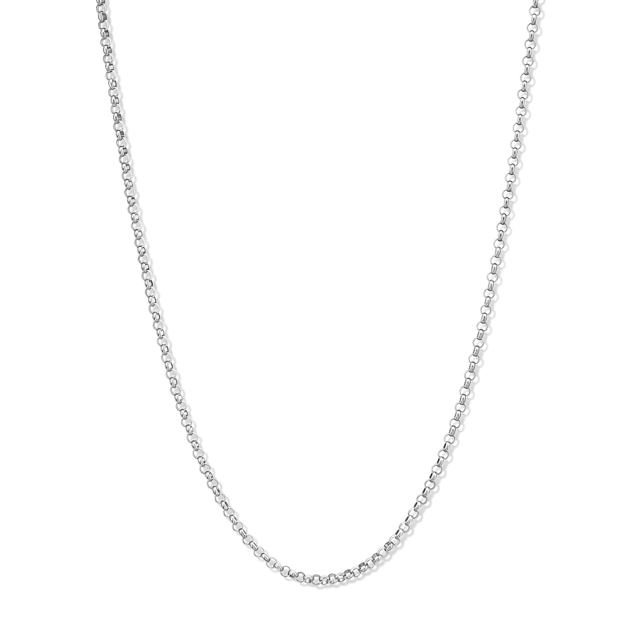 Handcrafted white gold necklace chain featuring small round links.