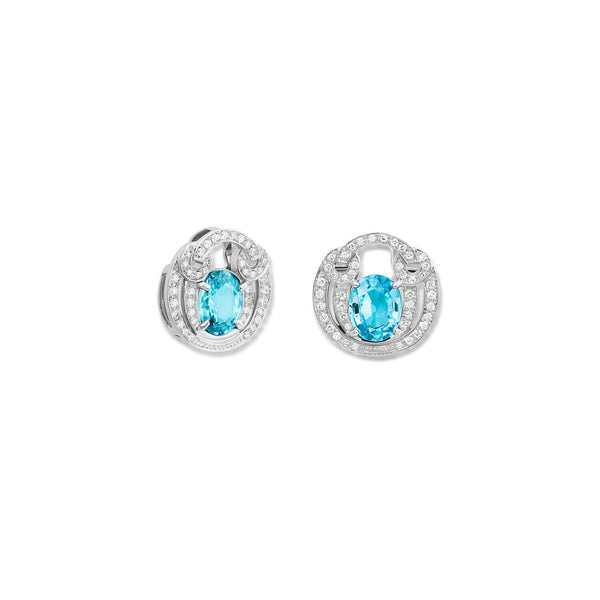 Frida Earring Drops 18ct White Gold Blue Zircon Diamond
