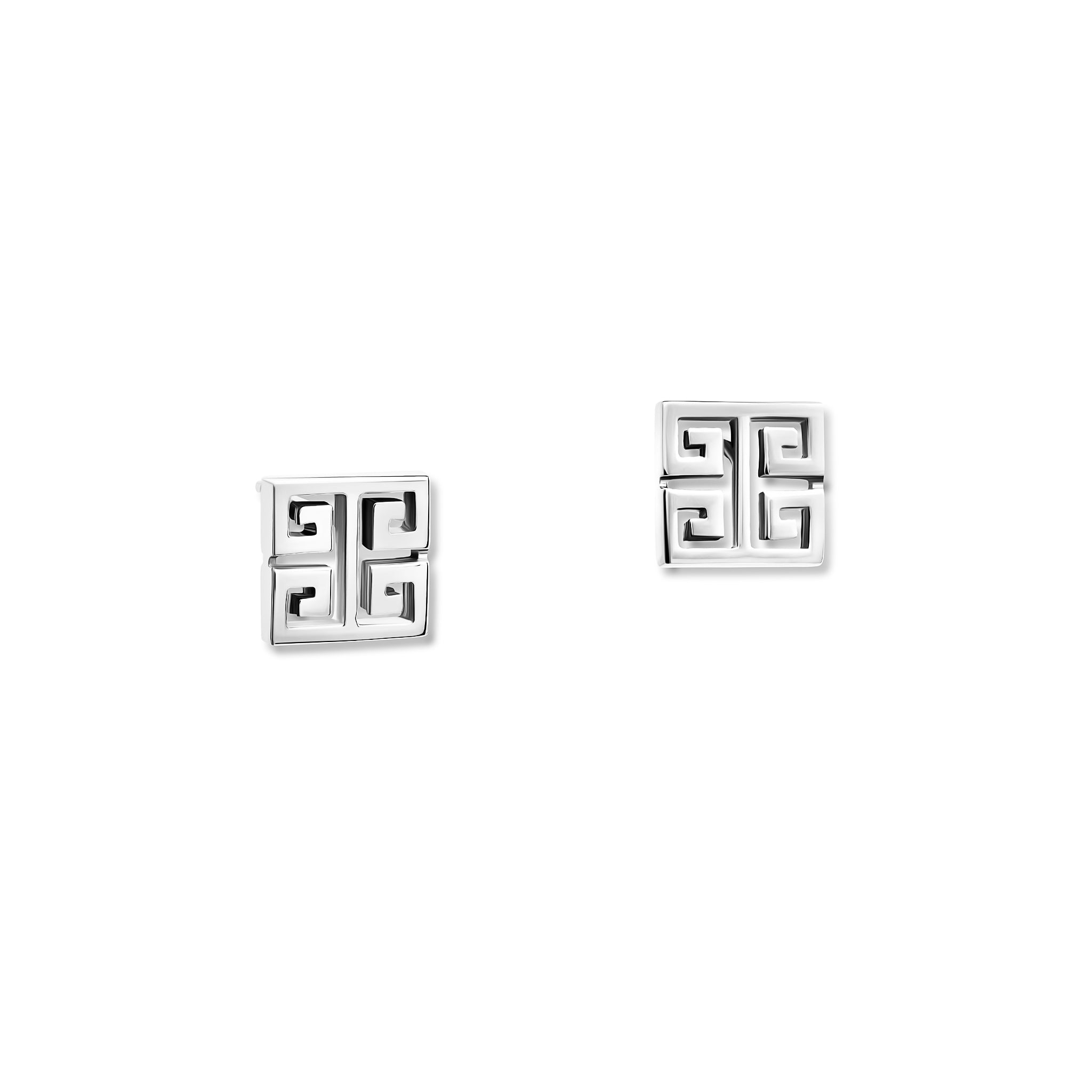 Handcrafted sterling silver square stud earring with iconic symmetrical Greek motif.