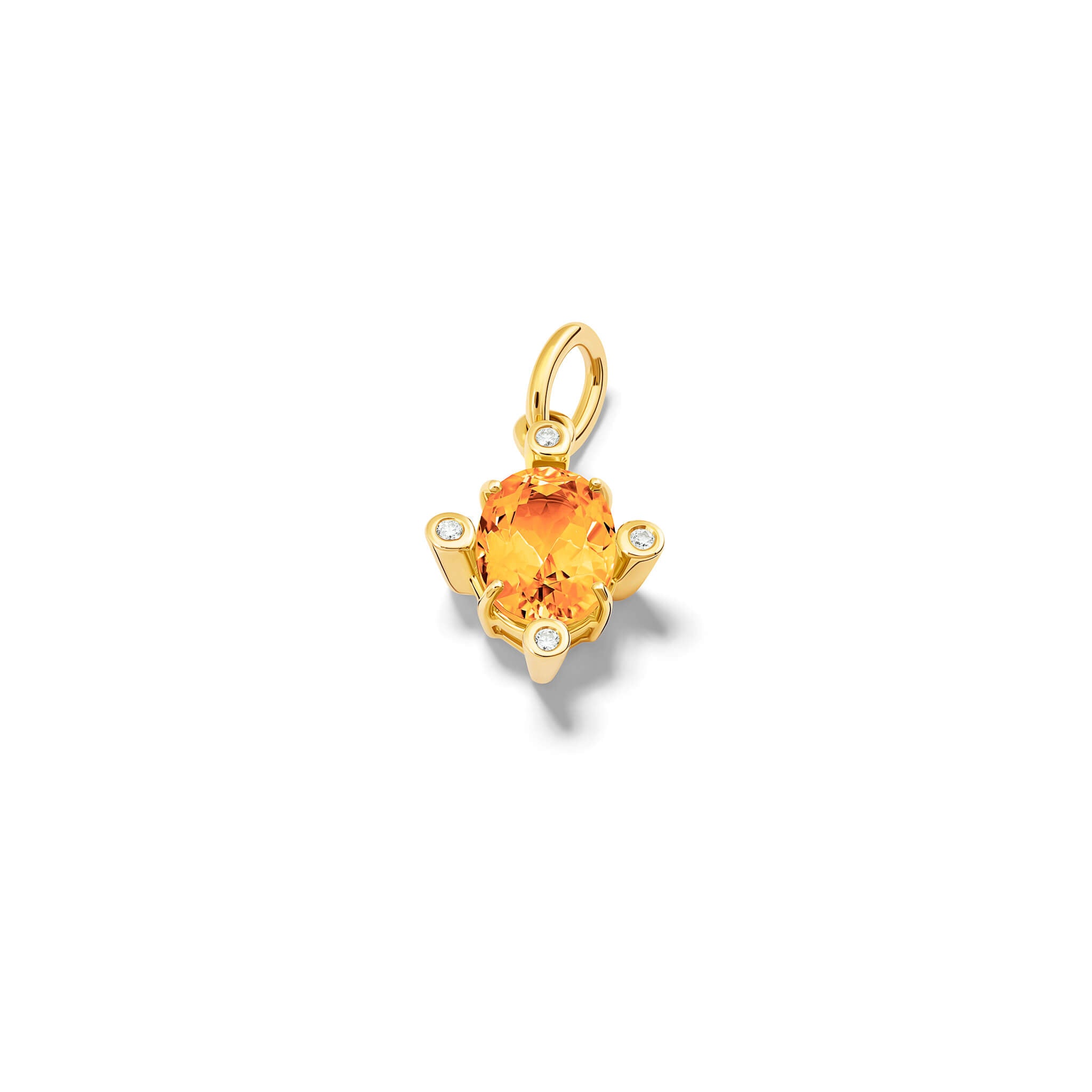 Handcrafted Compass medium pendant 9ct yellow gold with citrine set with four diamonds. On gold chain with diamonds.