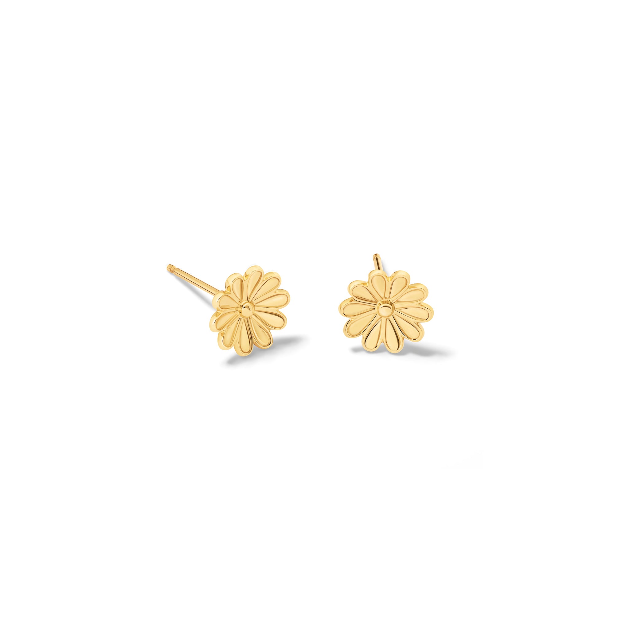 Handcrafted 9ct yellow gold stud earrings in the shape of an anemone flower.