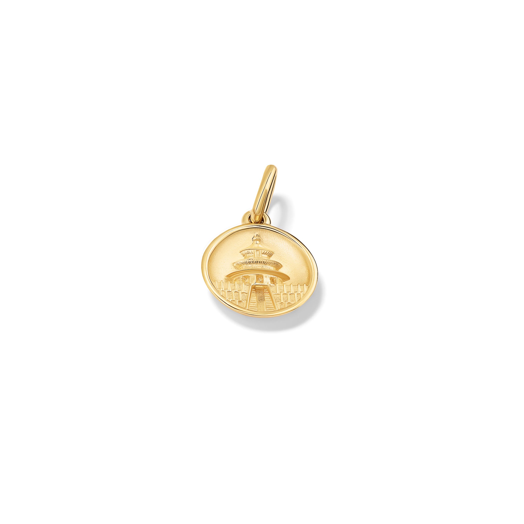 A handcrafted yellow gold pendant with The Temple of Heaven 'in relief'