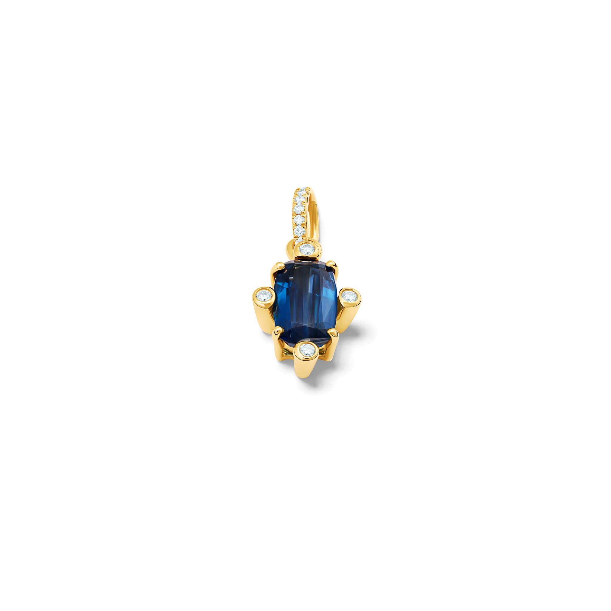 Handcrafted Compass medium necklace pendant in 18ct yellow gold with kyanite on a yellow gold diamond pav? loop with diamonds.