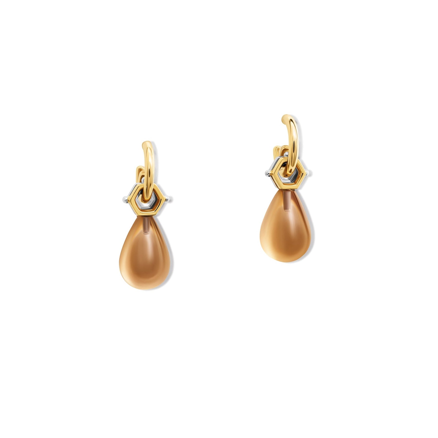 Melissae di Erice earring drops in white and yellow gold with smoky quartz and diamond.