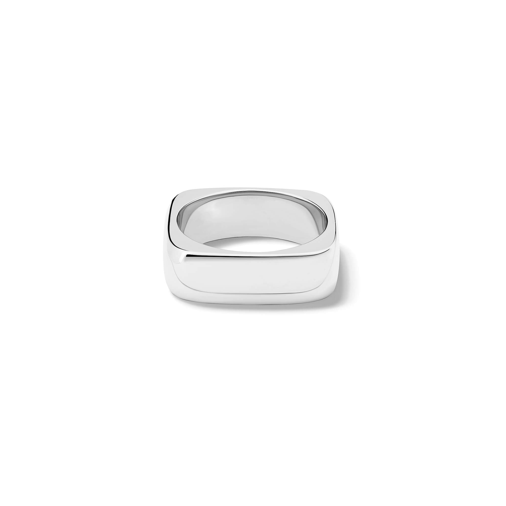 Handcrafted silver square-shaped ring with rounded corners inspired by traditional Greek architecture.