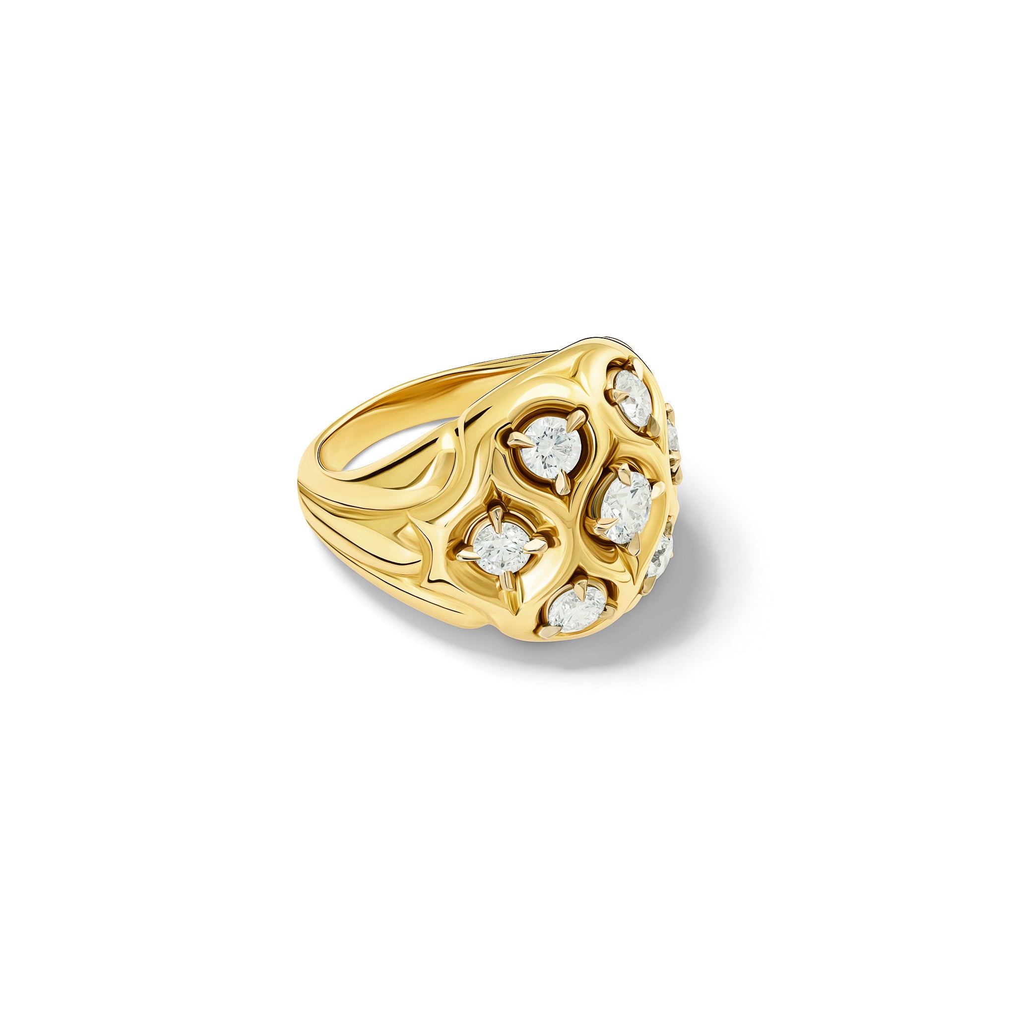 Handcrafted 18ct yellow gold ring with diamond inspired by pleats in Ancient Greek clothing.