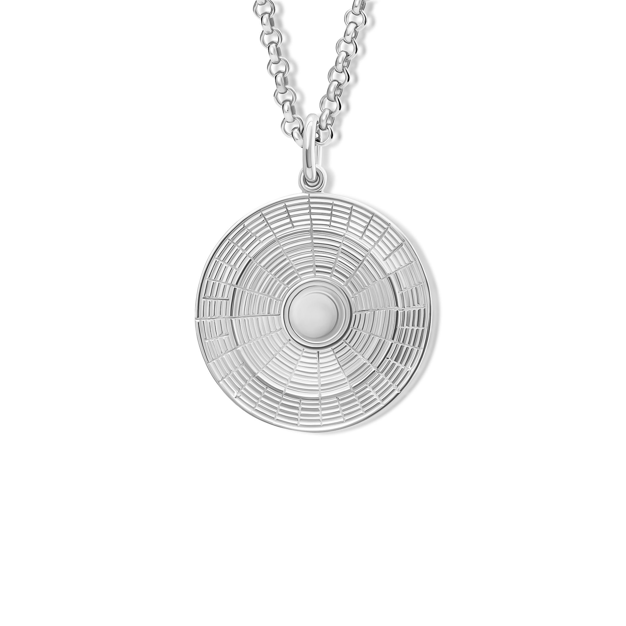 The handcrafted Epidavros necklace pendant in silver. Inspired by the ancient Greek amphitheatre of Epidaurus.