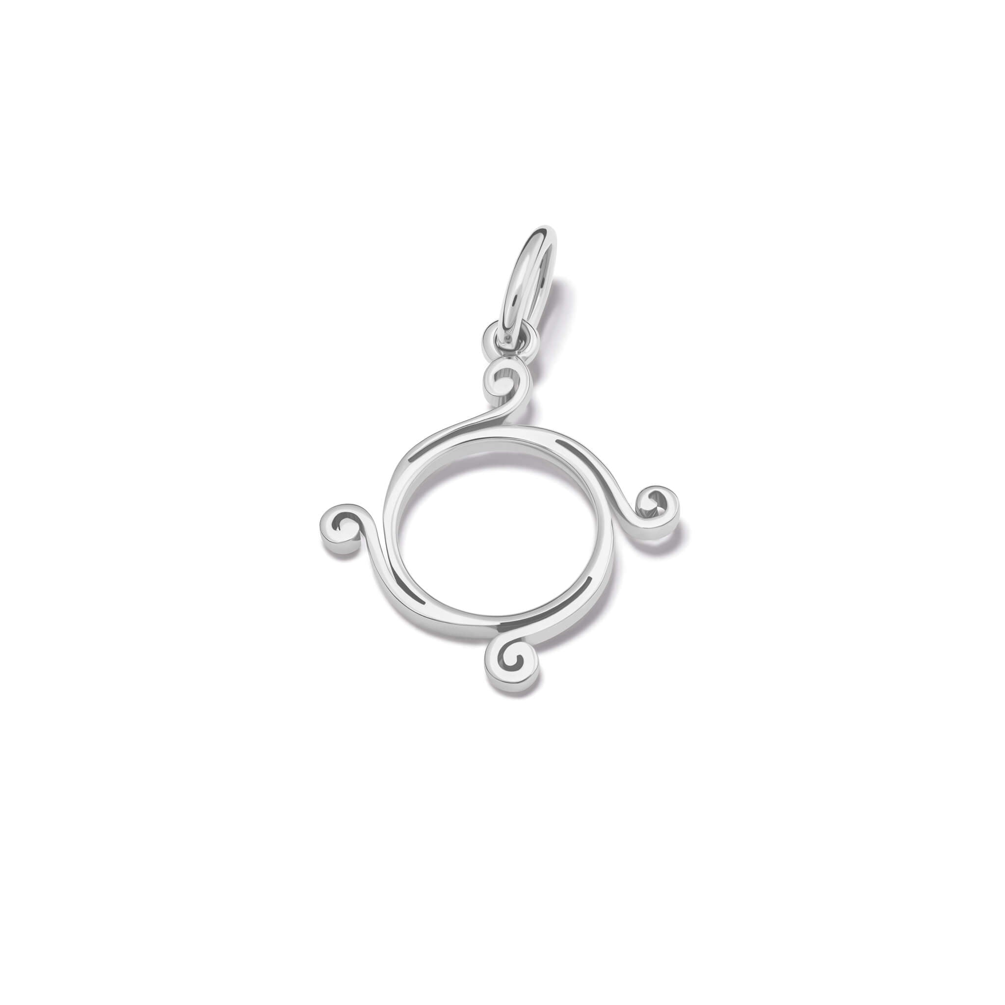Handcrafted silver small Athena necklace pendant with a circular shape and spiral at four points.