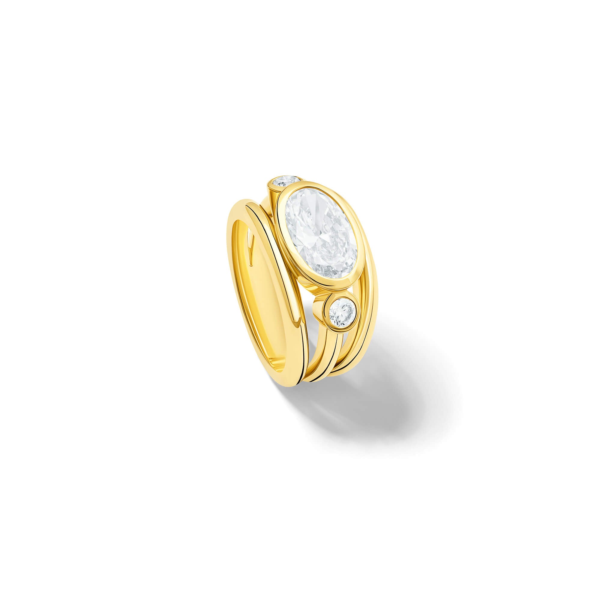 aeneus ring in 18ct yellow gold with oval diamond by Cassandra Goad, inspired by Aeneas of Troy, gia certified diamonds