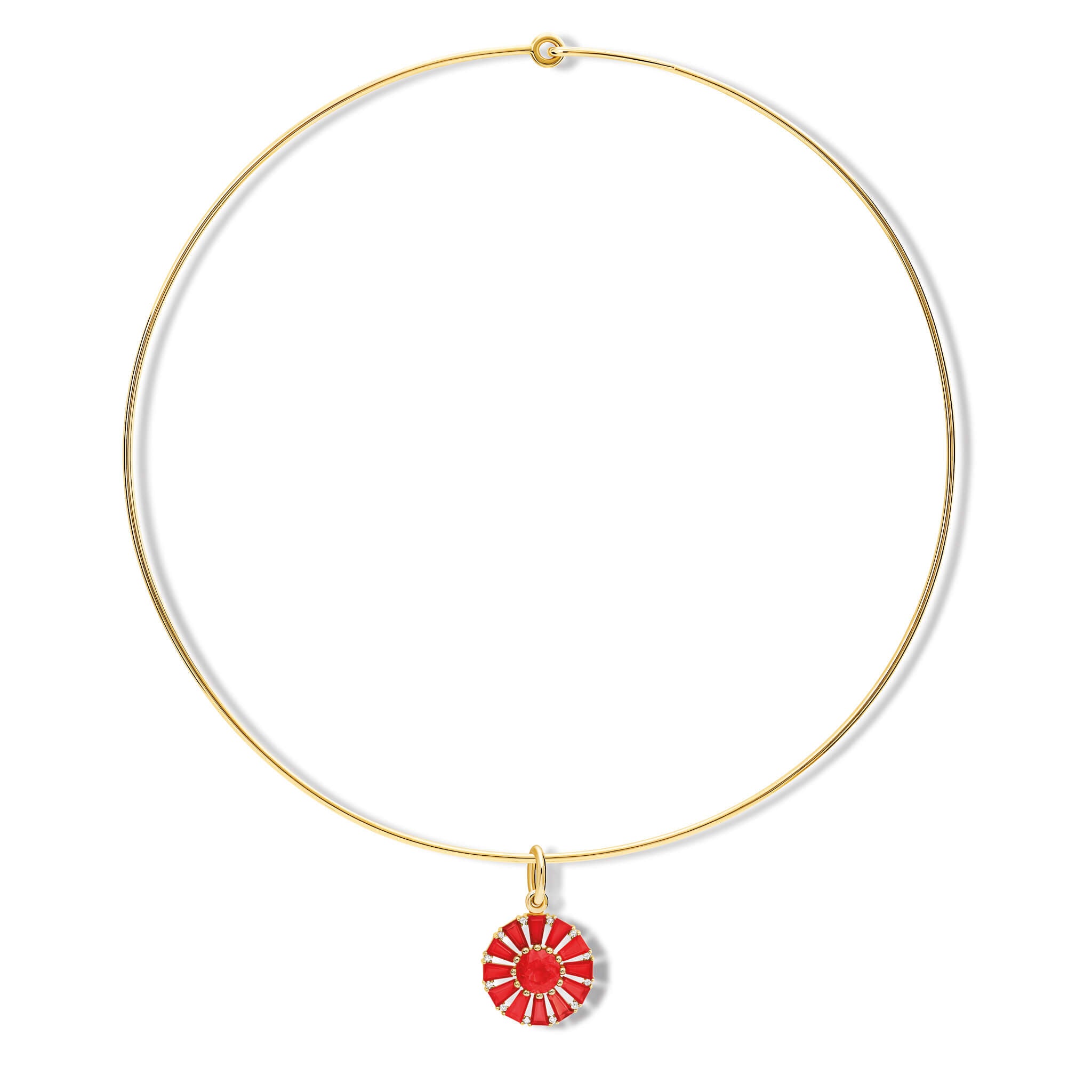 Handcrafted 9ct yellow gold torque necklace inspired by the nymph Calypso with pendant.