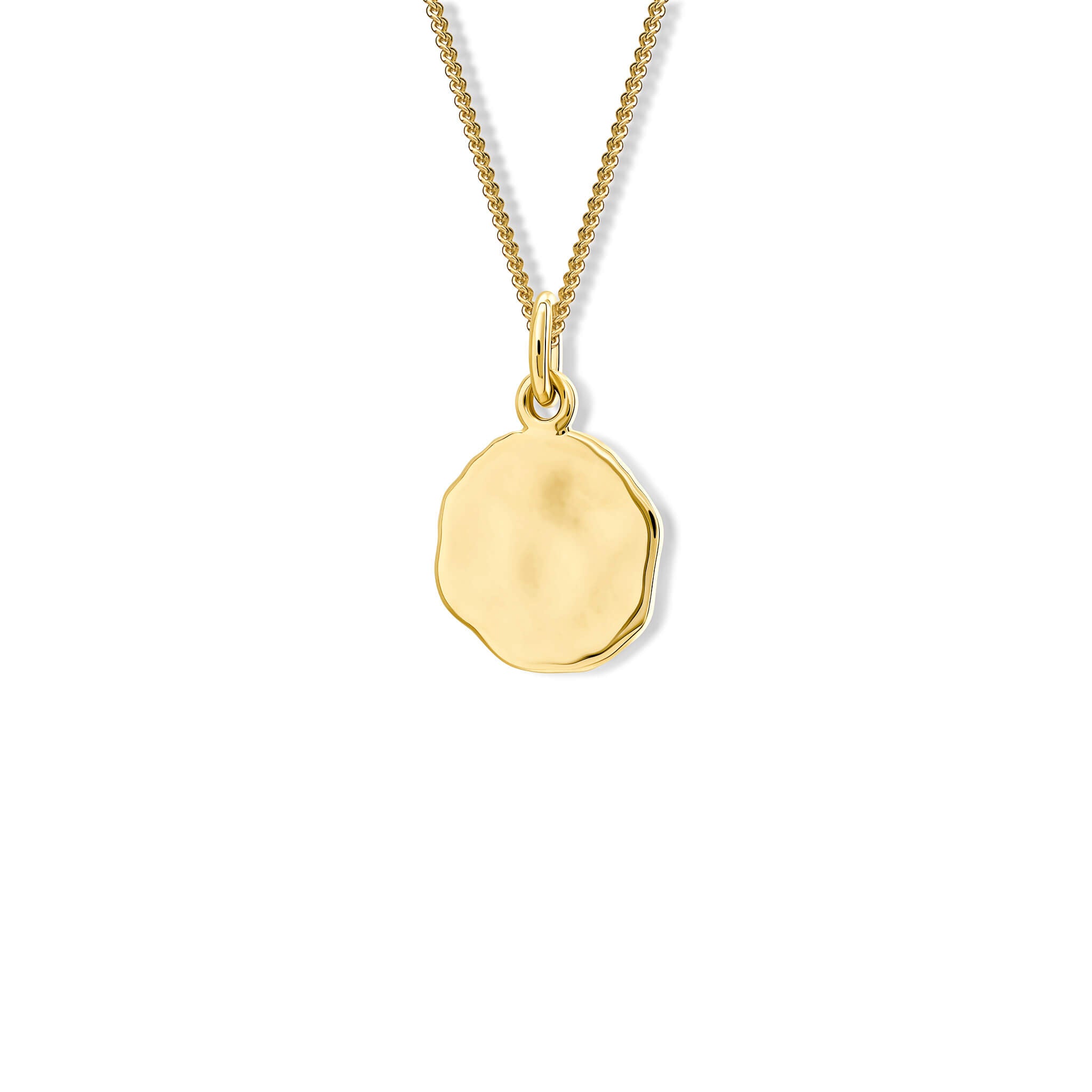 engravable yellow gold pebble disc small pendant for personalised jewellery, from cassandra goad's classic collection