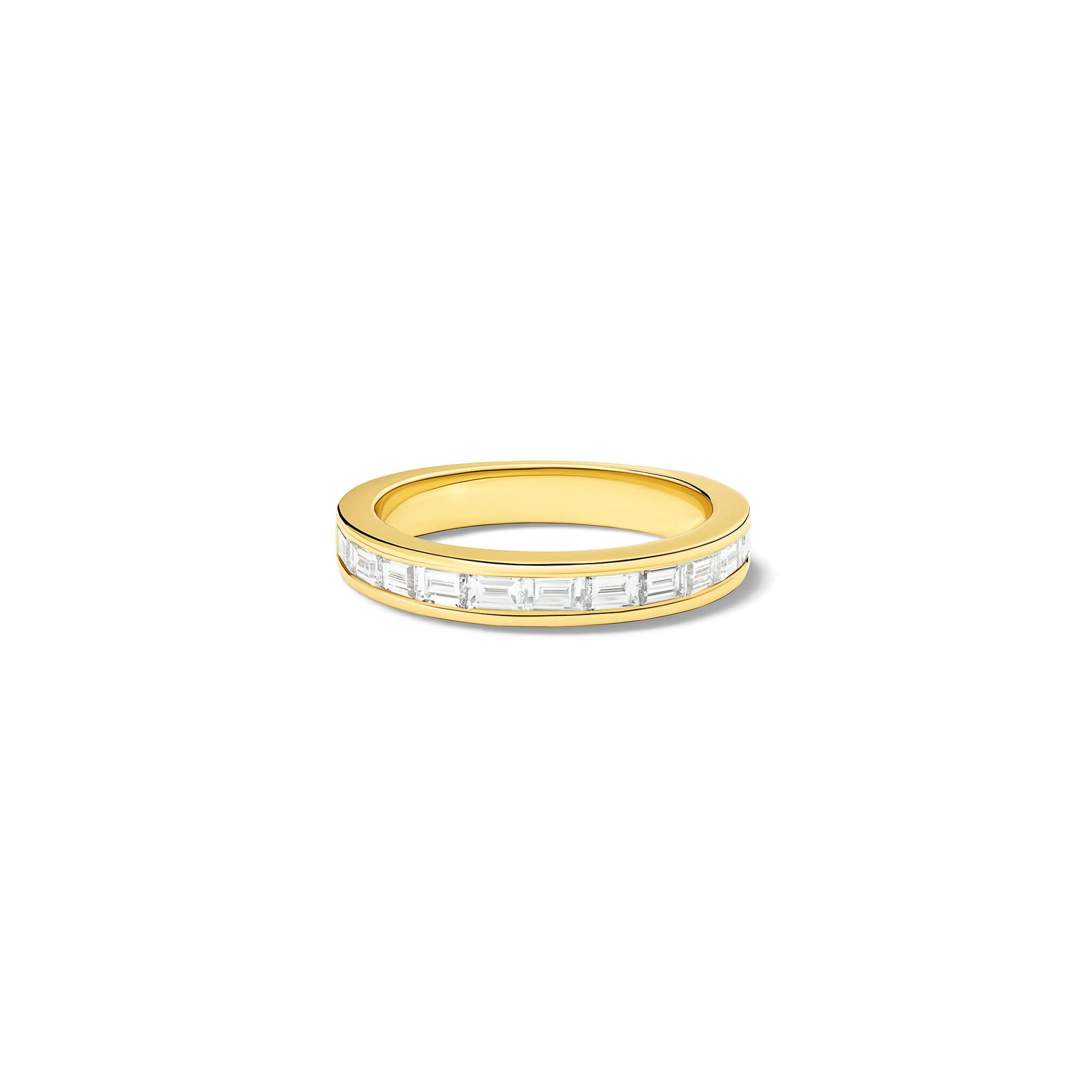Handcrafted 18ct yellow gold half eternity ring with diamonds.