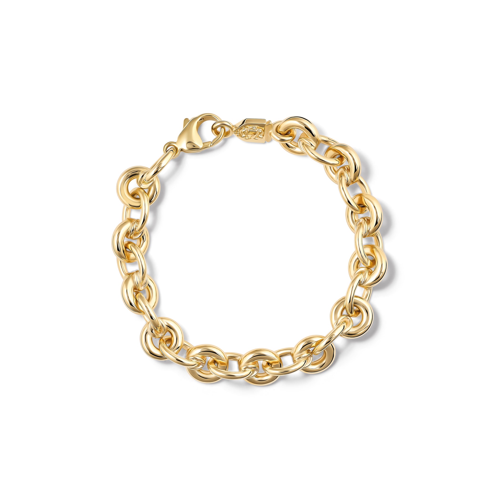 classic yellow gold chain bracelet with circular links inspired by angkor wat architecture, by cassandra goad
