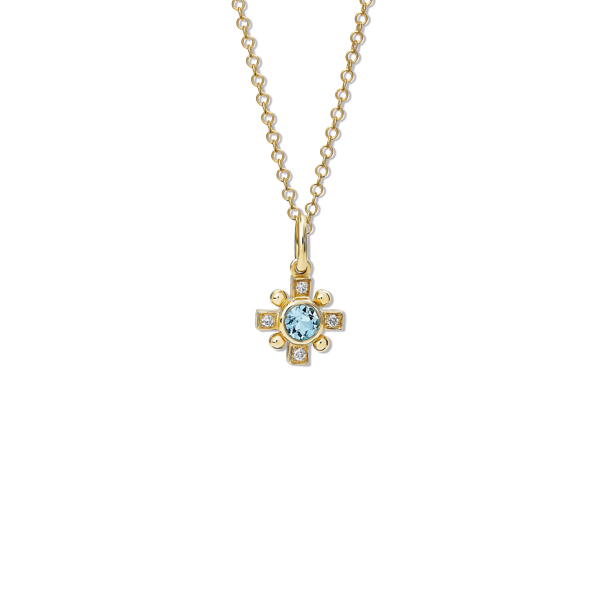 handcrafted Quadro cross necklace pendant in precious metal  featuring a central precious stone.