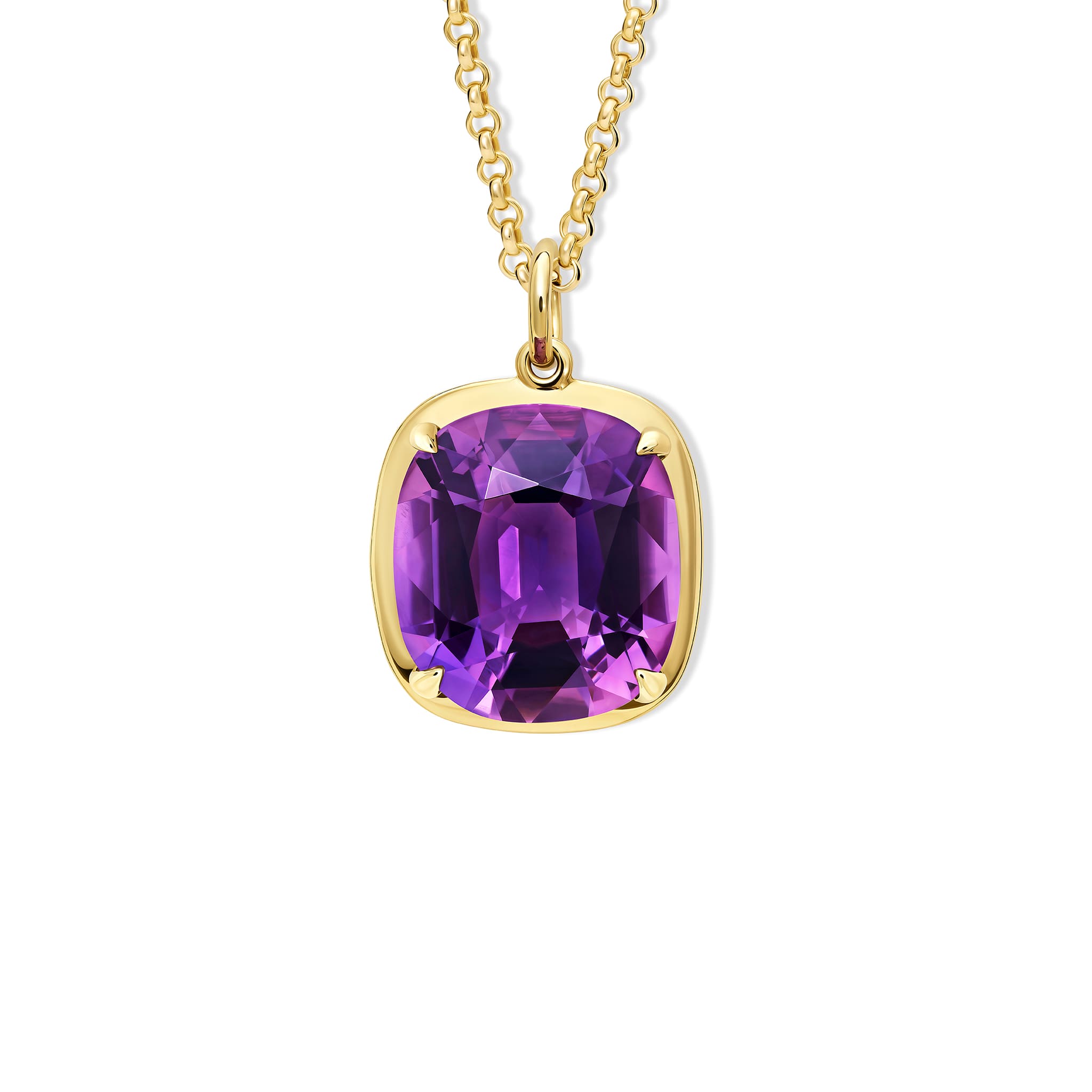 Handcrafted 9ct yellow gold necklace pendant with amethyst, february birthstone