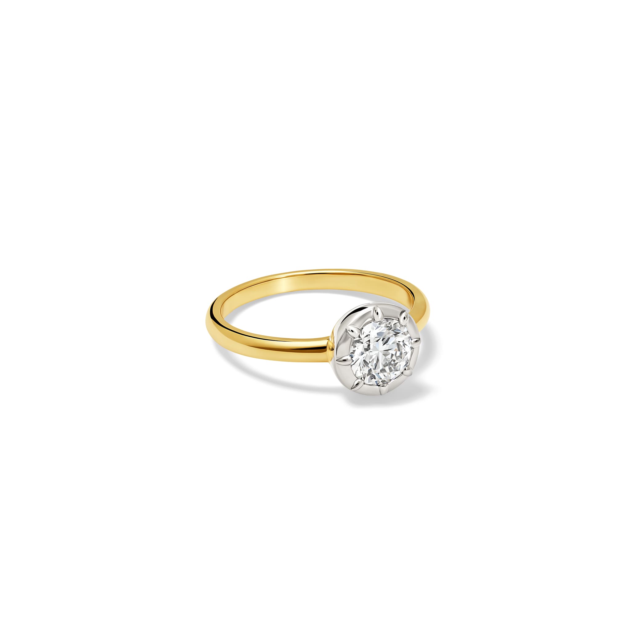 Handcrafted Charlotte engagement ring in 18ct yellow gold with a round brilliant cut diamond