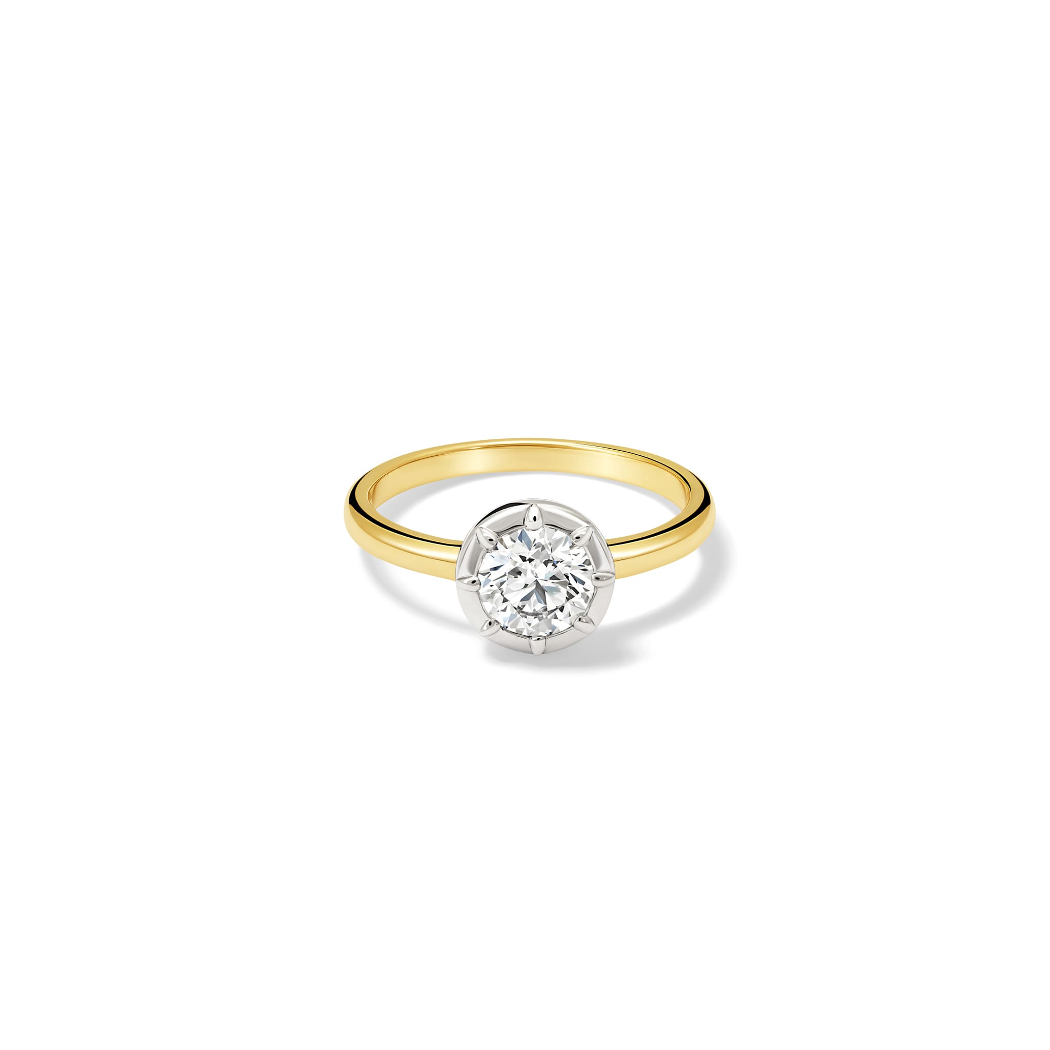 Handcrafted Charlotte engagement ring in 18ct yellow gold with a round brilliant cut diamond