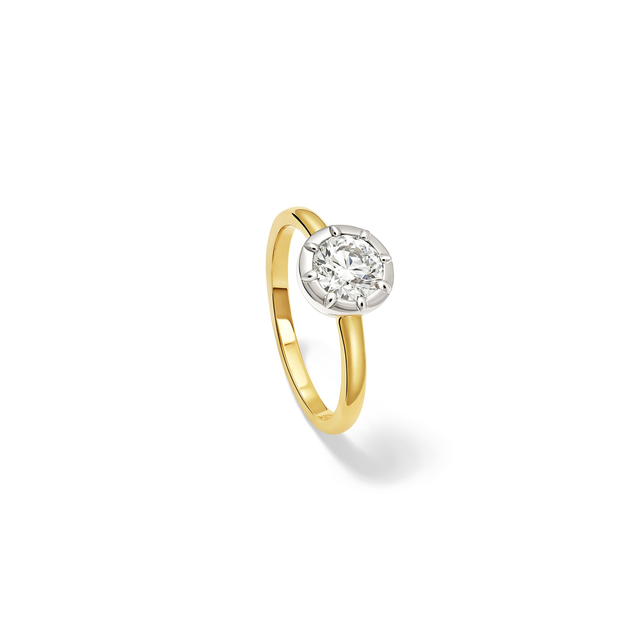 Handcrafted Charlotte engagement ring in 18ct yellow gold with a round brilliant cut diamond
