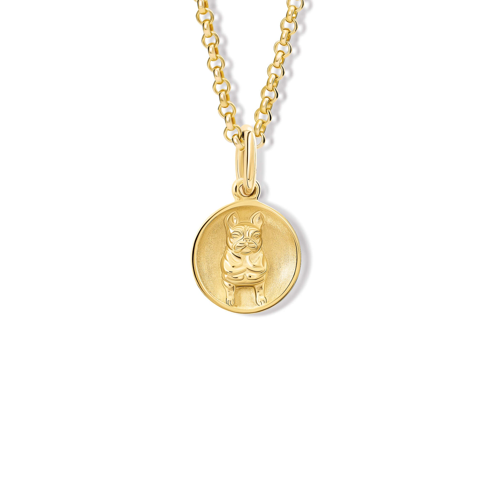 Handcrafted yellow gold medallion with a french bulldog
