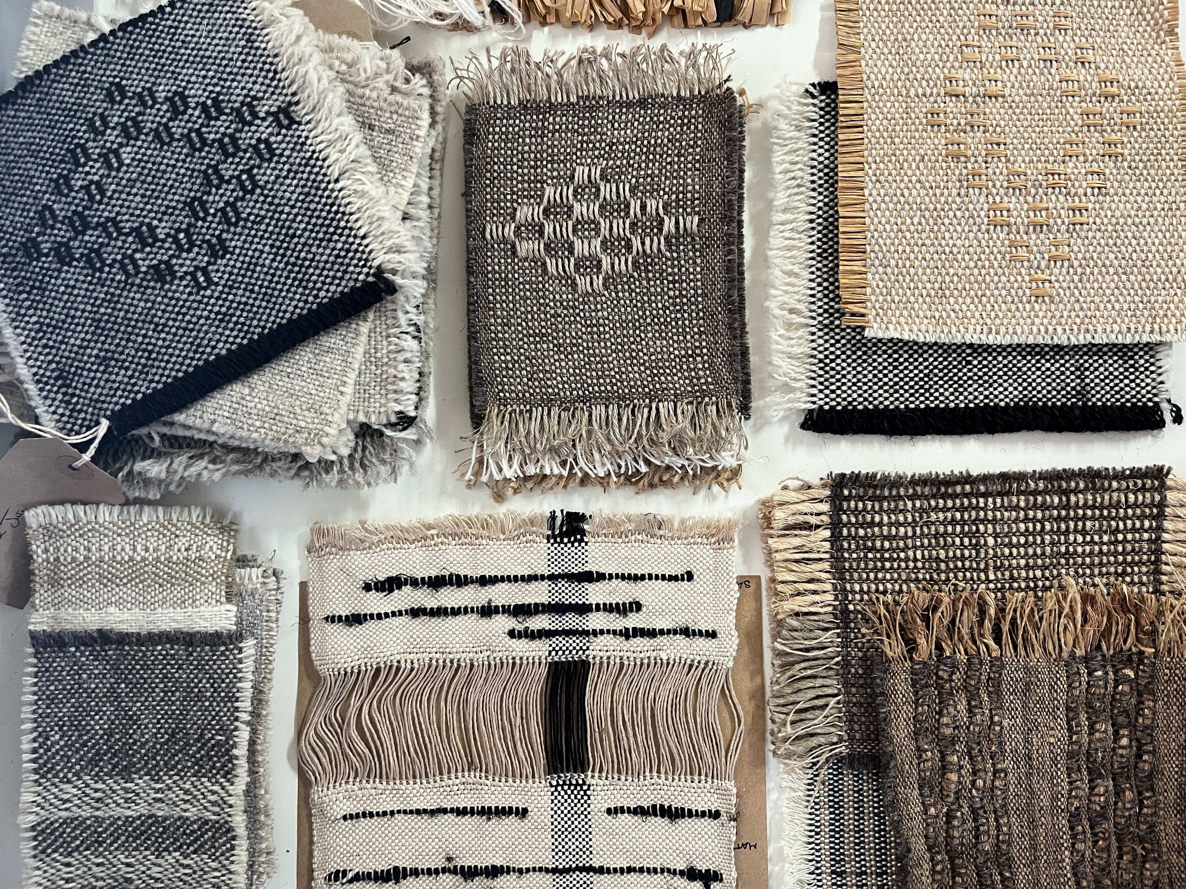 Textile samples from Maria Sigma made from natural and recycled materials.