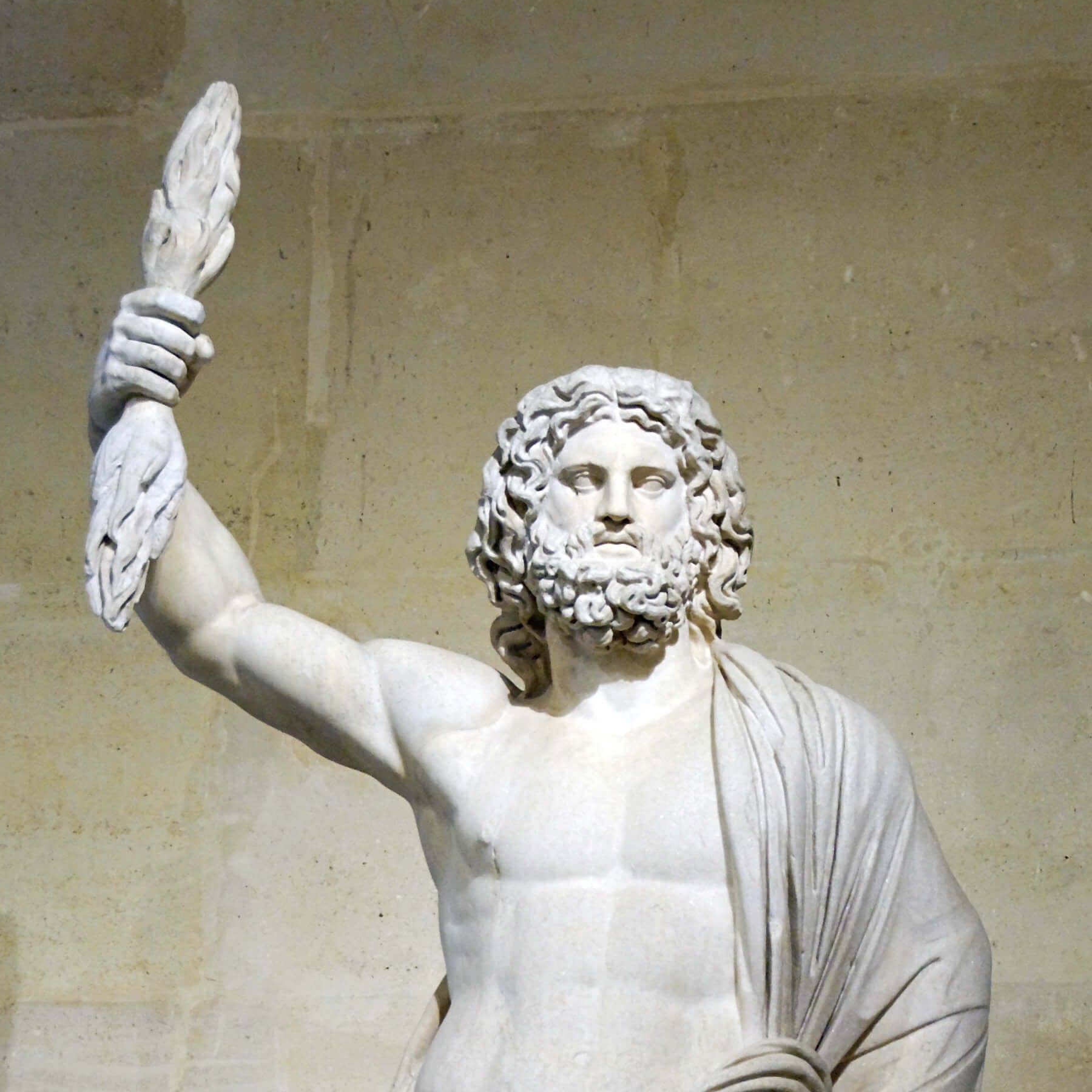 statue of zeus holding thunderbolt