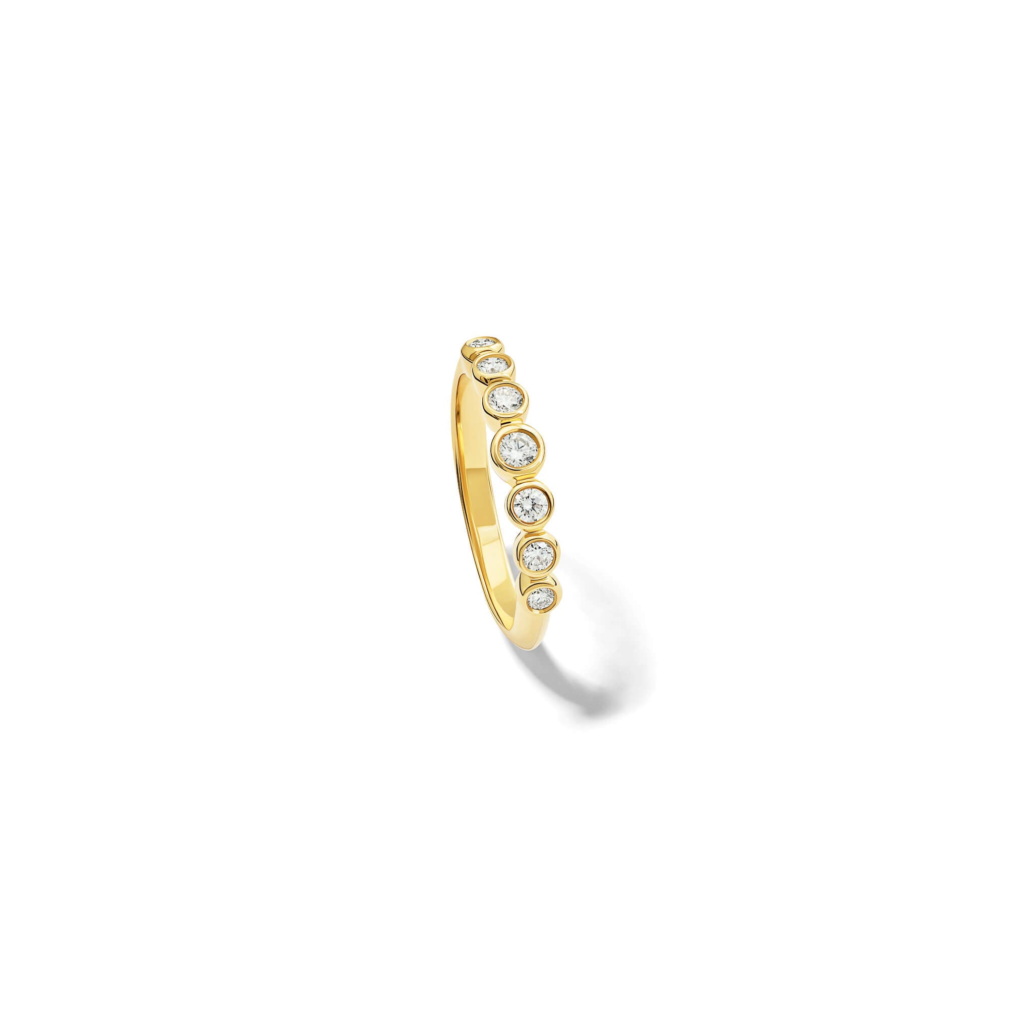 Handcrafted 18ct yellow gold half eternity ring with diamonds.