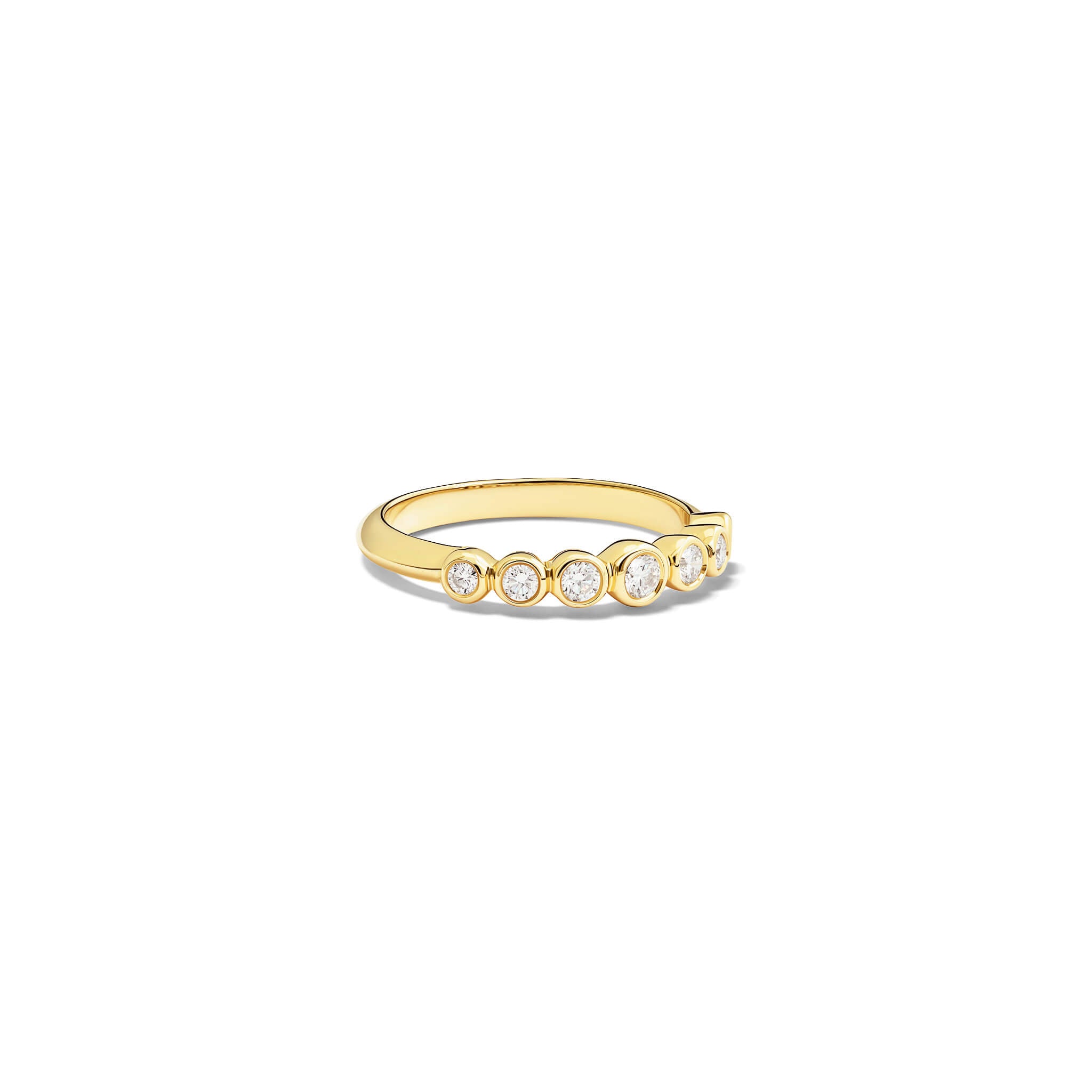 Handcrafted 18ct yellow gold half eternity ring with diamonds.
