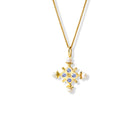 Madrid Small Cross Pendant Yellow Gold - Pale Blue Sapphire & Pearl