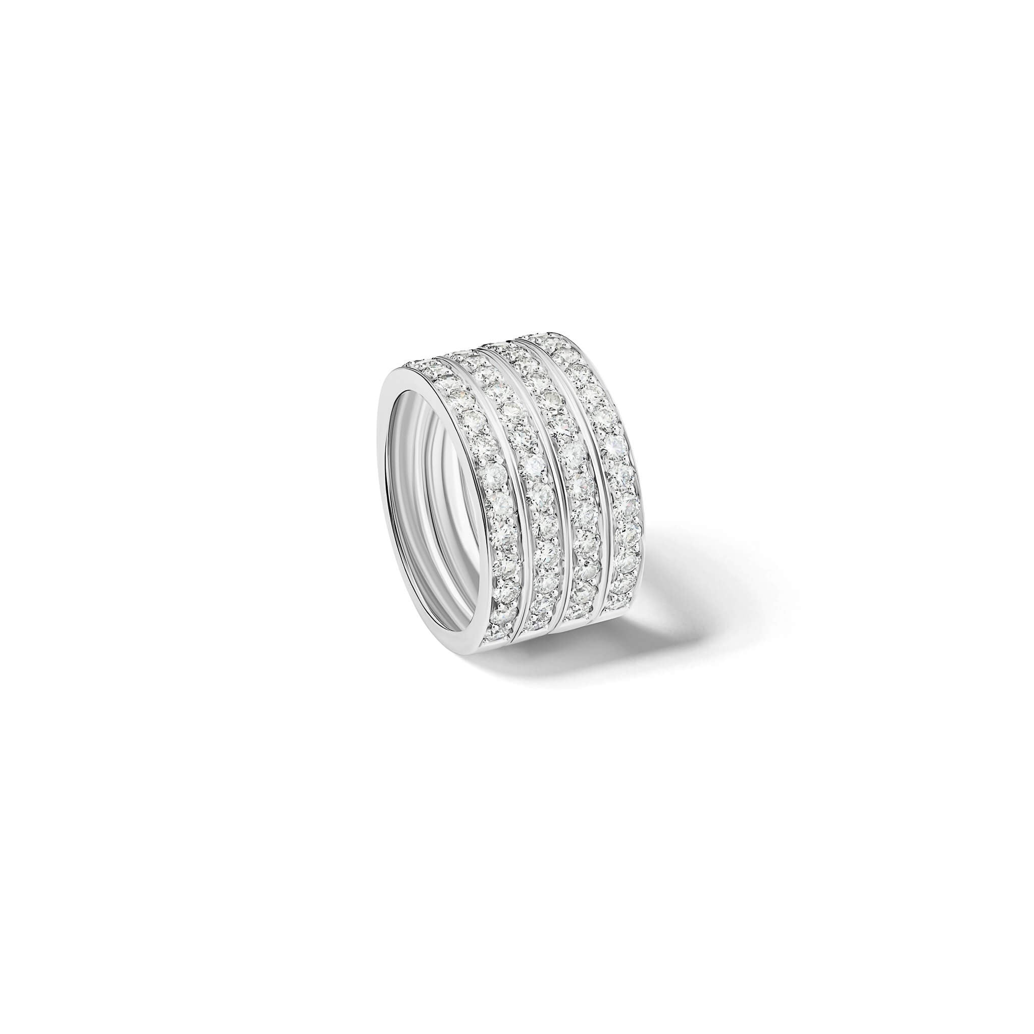 Handcrafted 18ct white gold ring featuring 4 rows of half eternity rings with diamonds.
