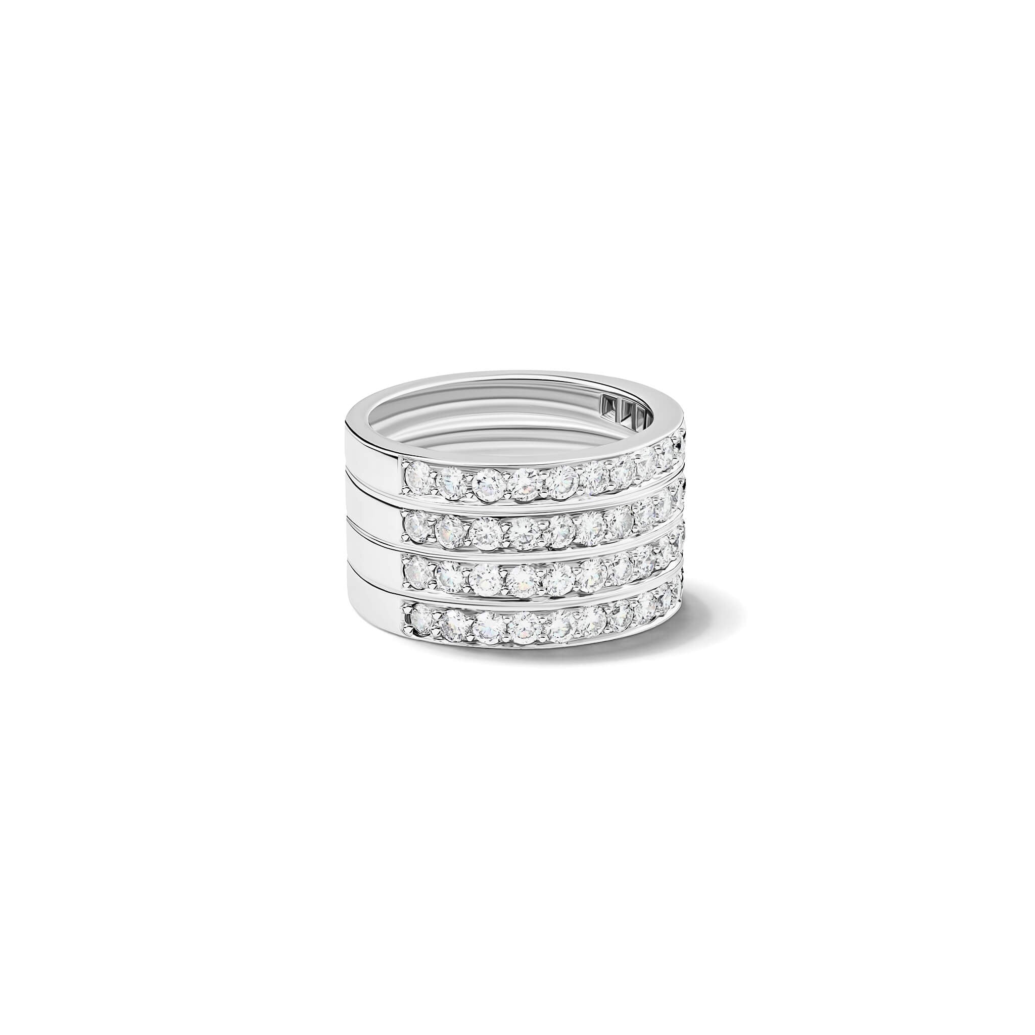 Handcrafted 18ct white gold ring featuring 4 rows of half eternity rings with diamonds.
