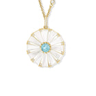 Roi Soleil Large Necklace Pendant Yellow Gold - Mother of Pearl, Blue Topaz & Diamond