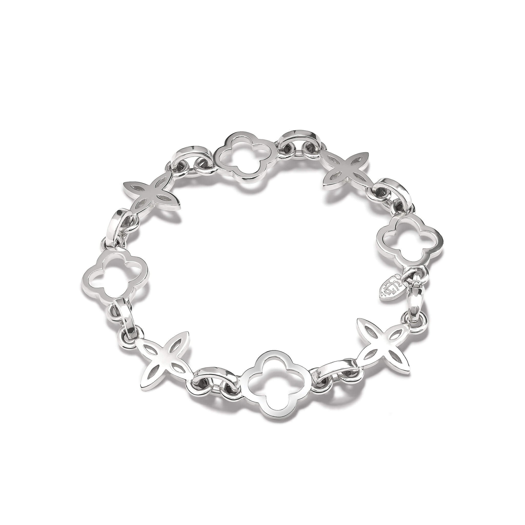 Handcrafted silver bracelet with star-shaped links.