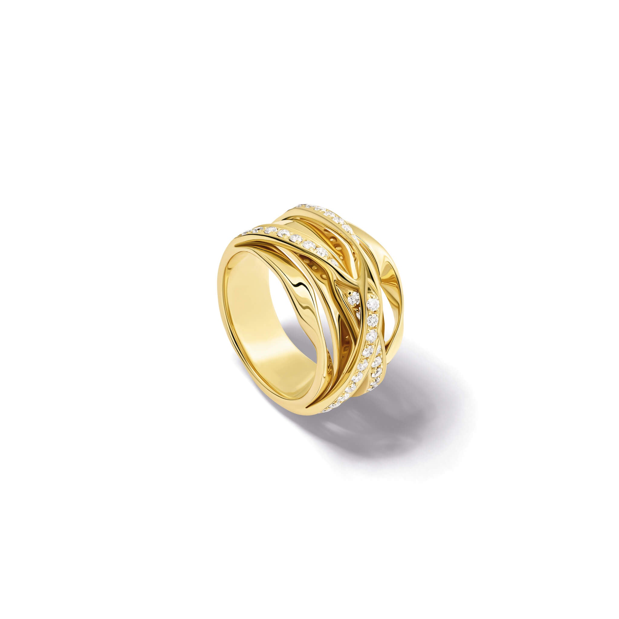 Handcrafted 18ct yellow gold ring featuring a nest of tagliatelle with diamonds.