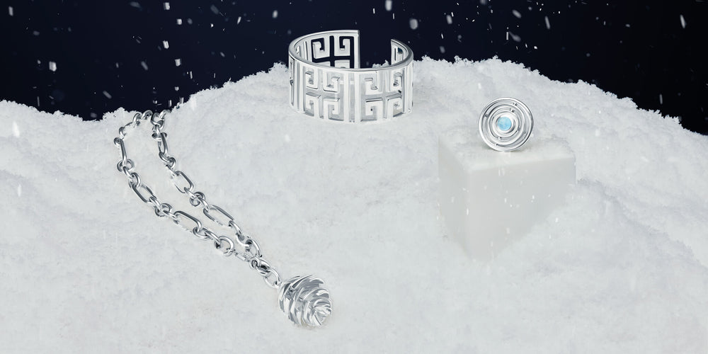 Silver jewels on snow 