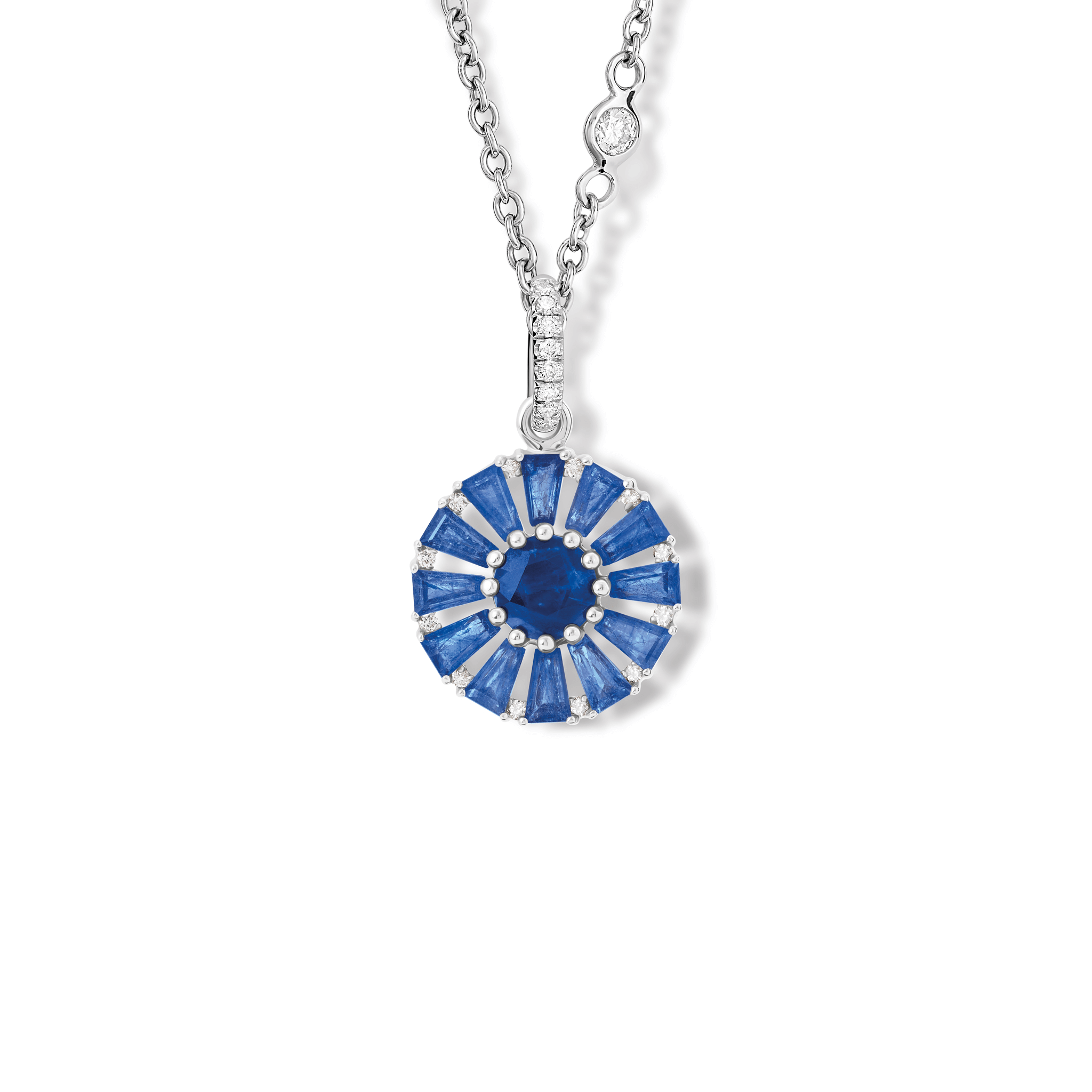 Roi Soleil Small Necklace Pendant 18ct White Gold - Sapphire & Diamond