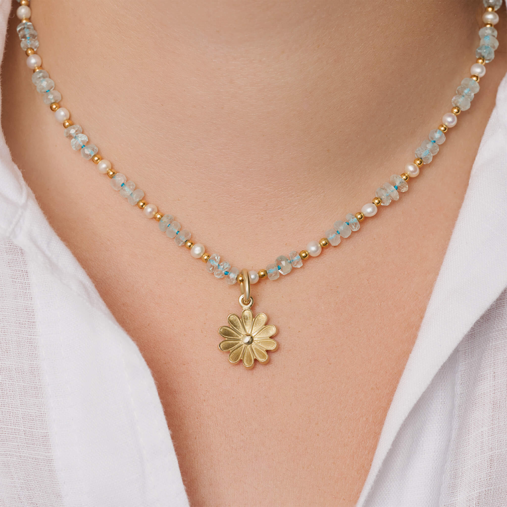 anemone pendant on the serena aquamarine beaded necklace