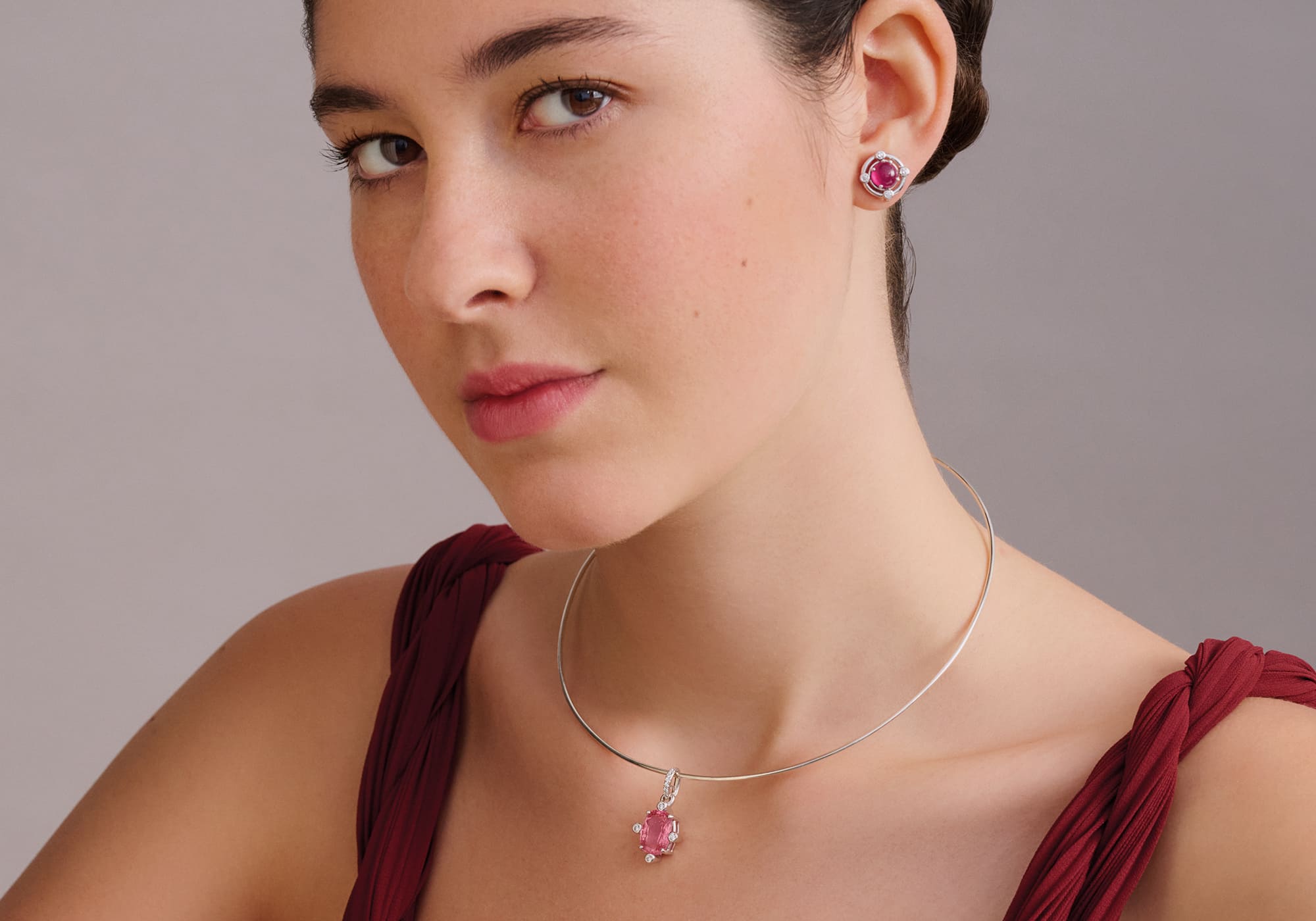 model wears handcrafted jewellery from the compass design