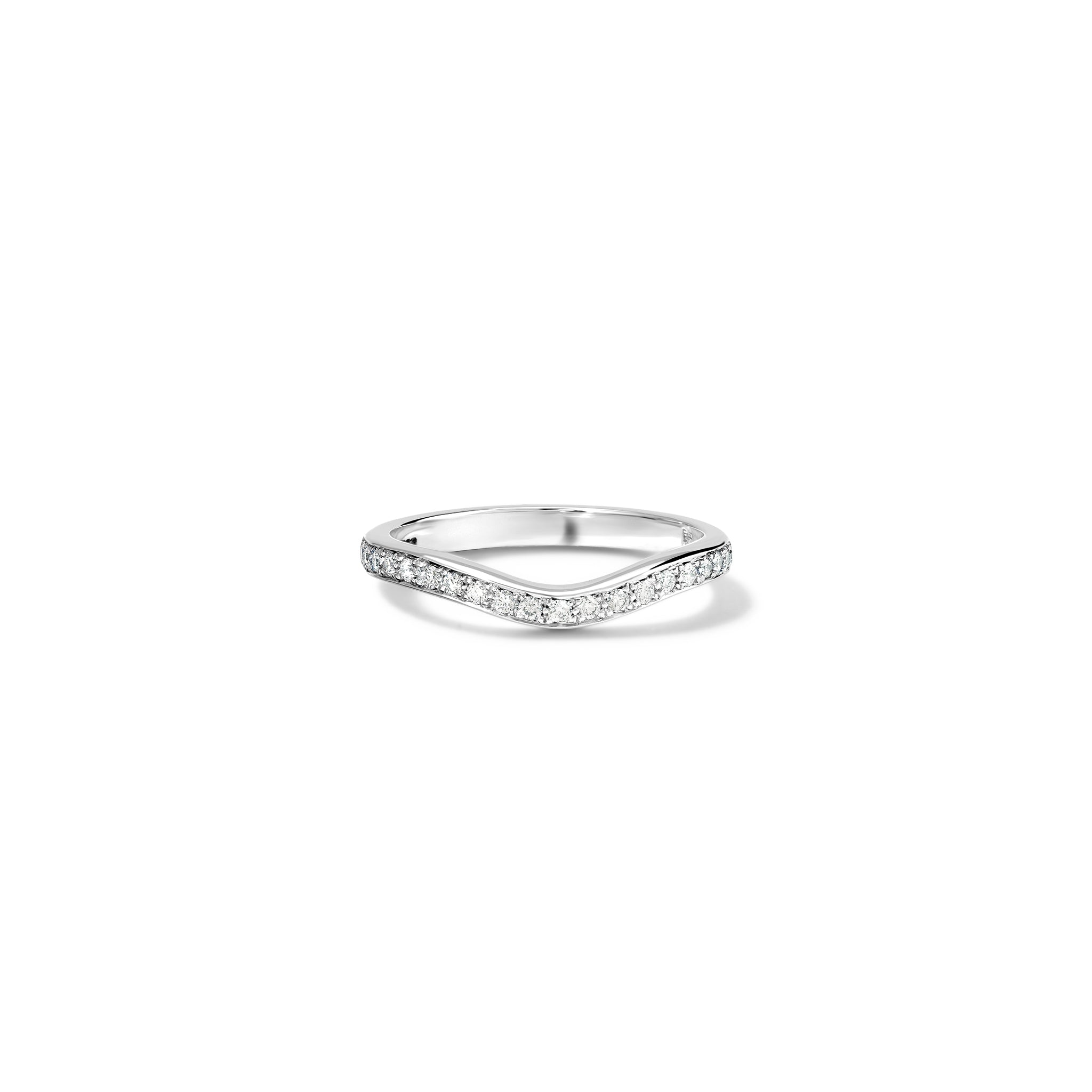 Handcrafted 18ct white gold wedding band set with diamond pave round the band.